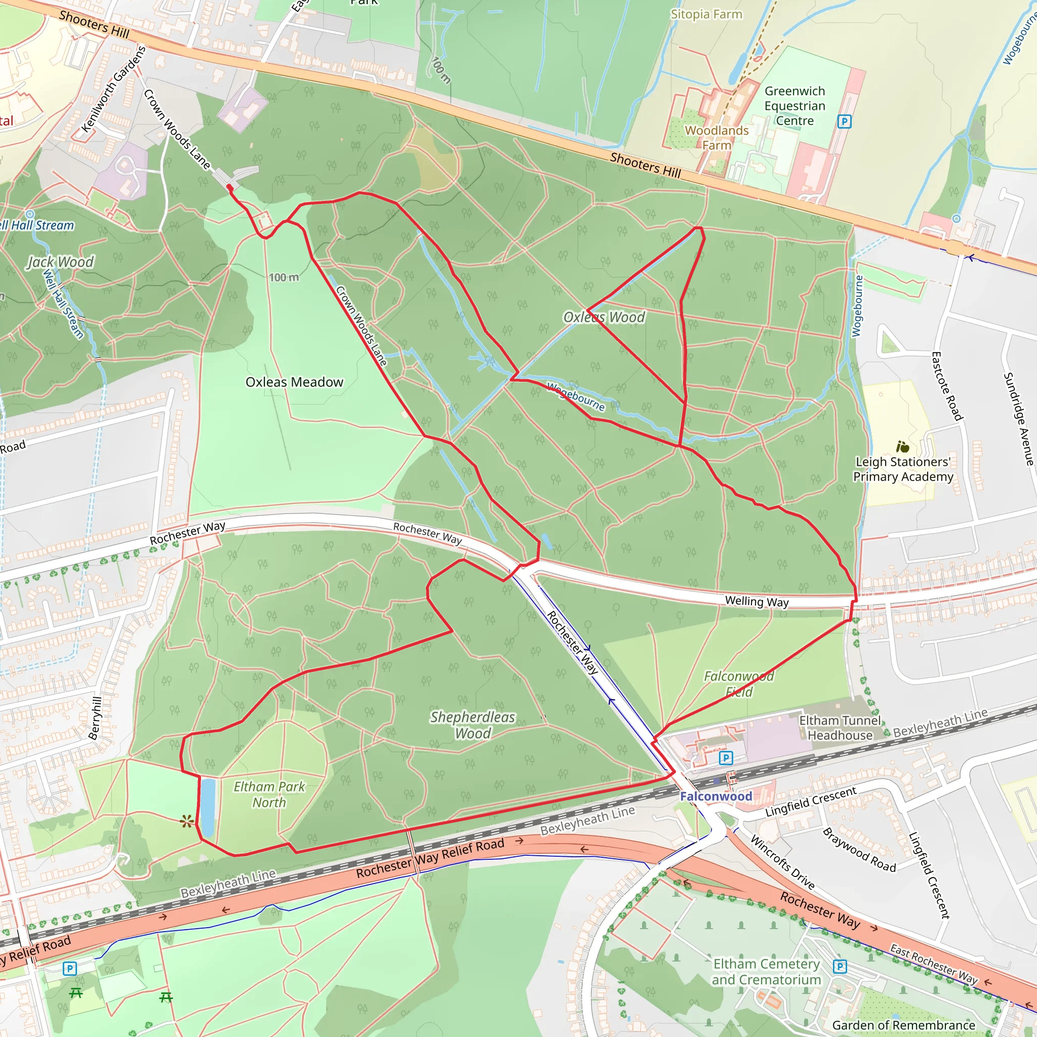 Oxleas and Shepherdleas Wood Loop mobile static map