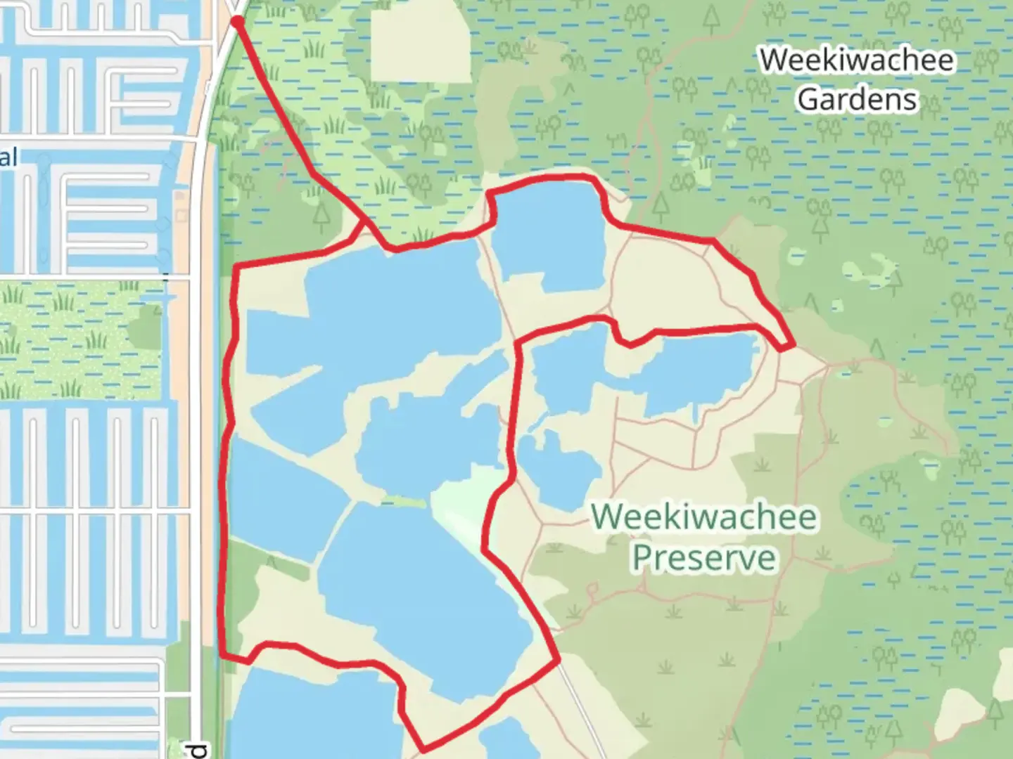 An image depicting the trail Weeki Wachee Preserves Loop and its surrounding area.