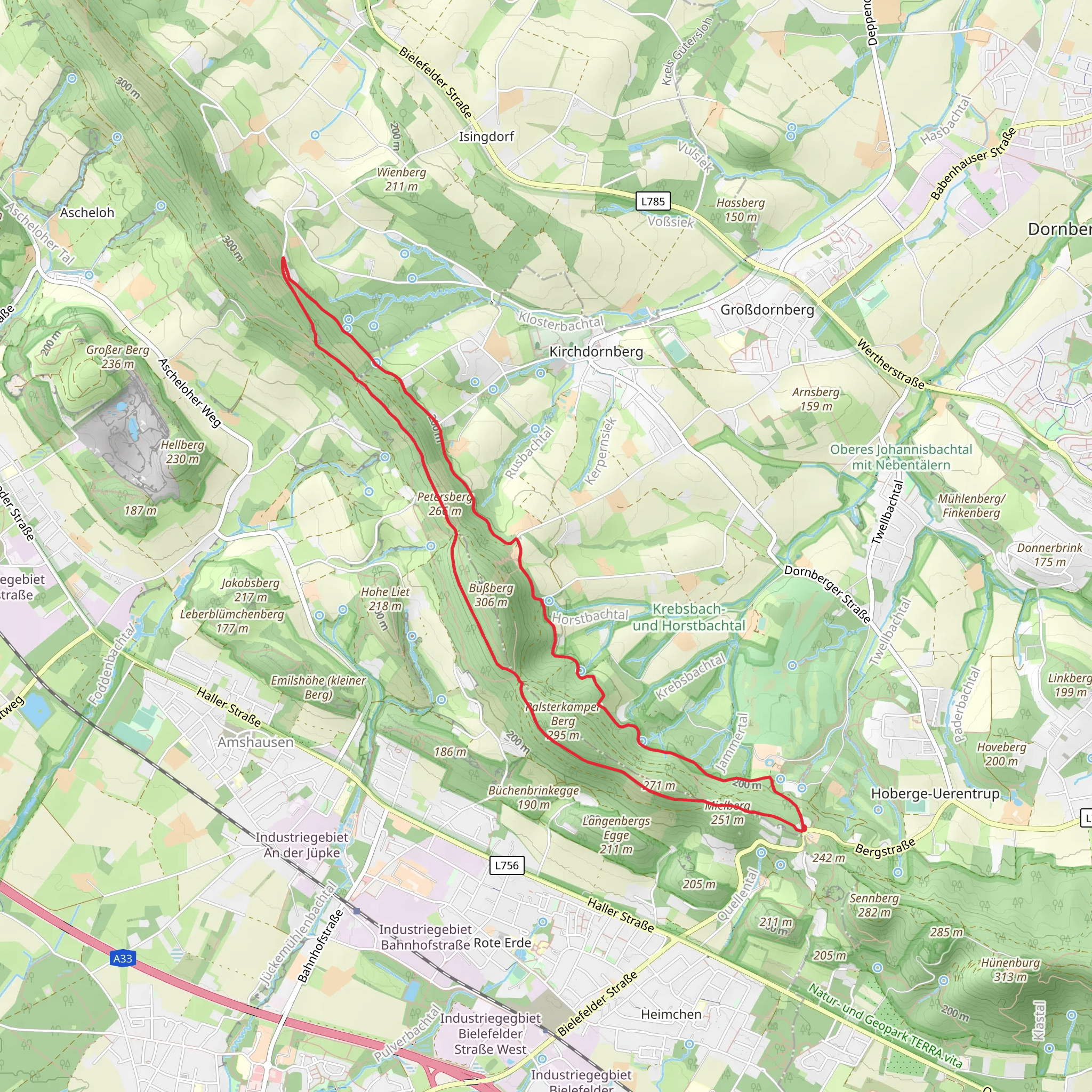 Mielberg, Palsterkamper Berg, Petersberg and Gottesberg Loop via Quellweg mobile static map
