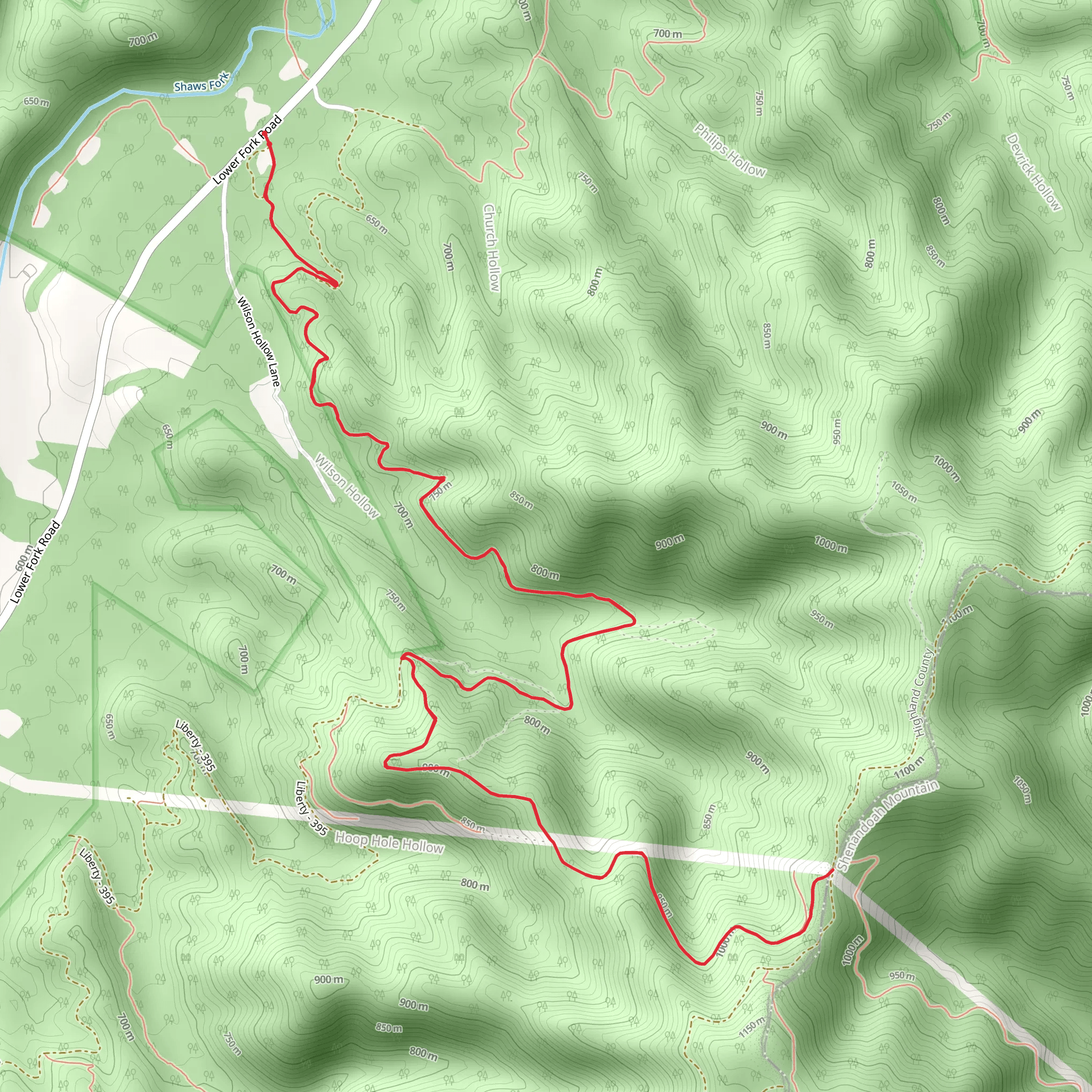 Shaws Fork Trail mobile static map
