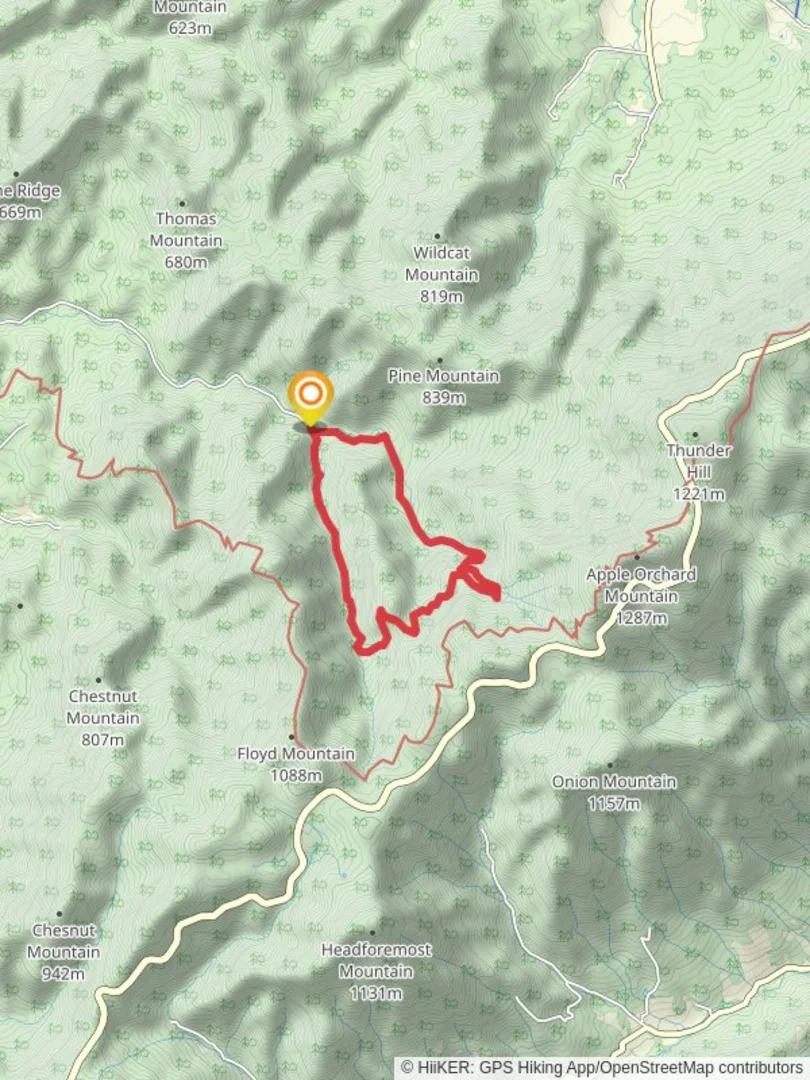 An image depicting the trail Apple Orchard Falls and Cornelius Creek Trail Loop and its surrounding area.