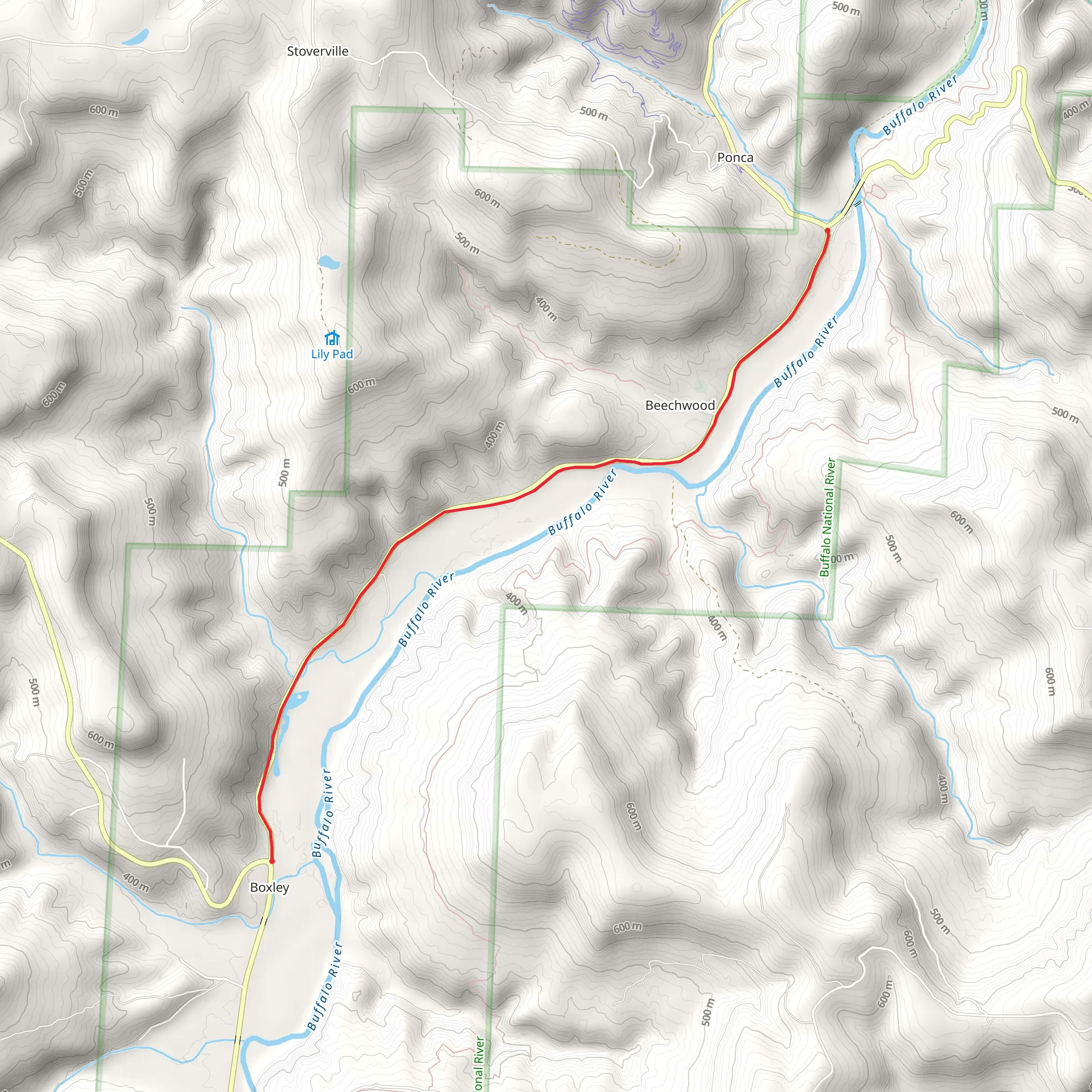Boxley to Ponca mobile static map