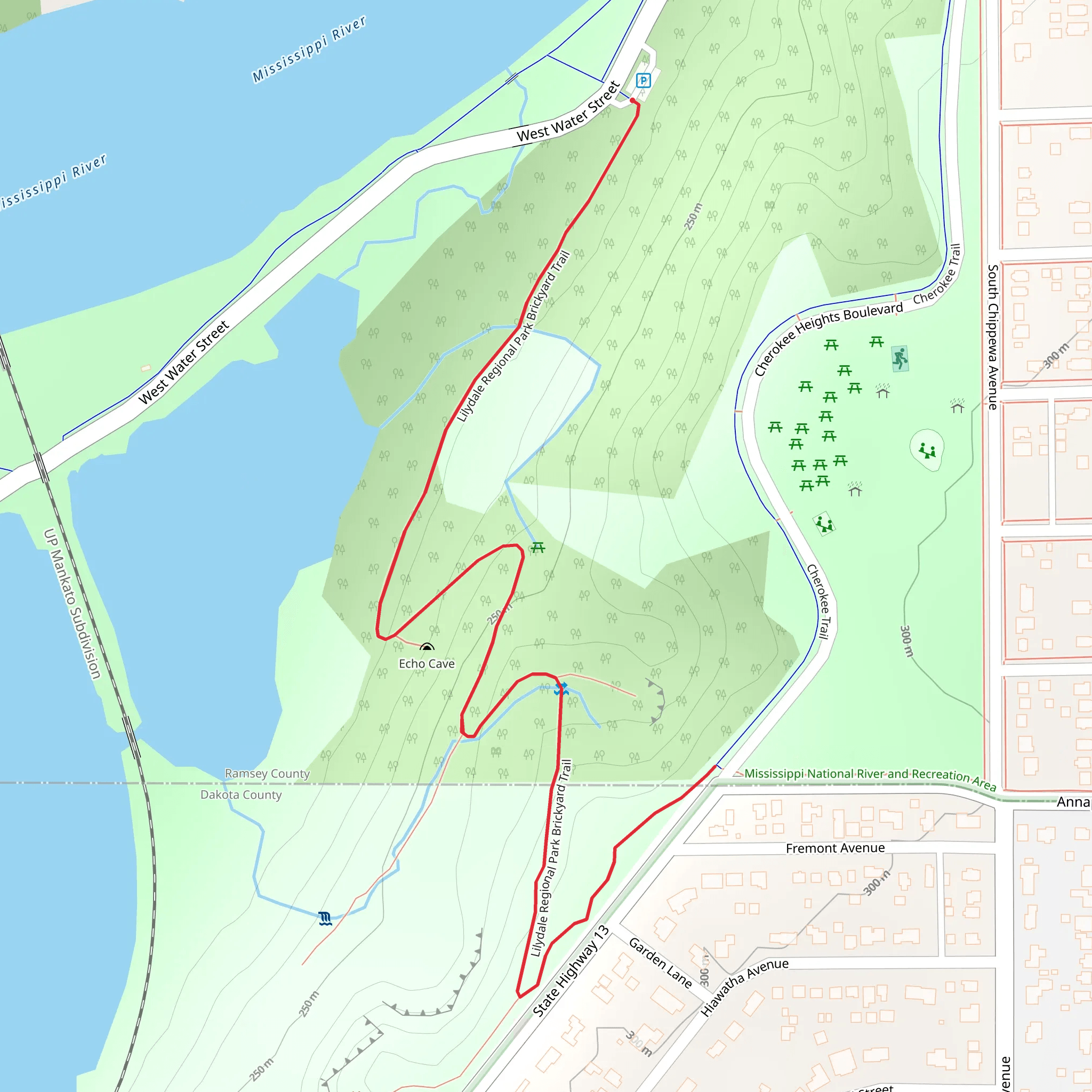 Lilydale Regional Park Brickyard Trail mobile static map