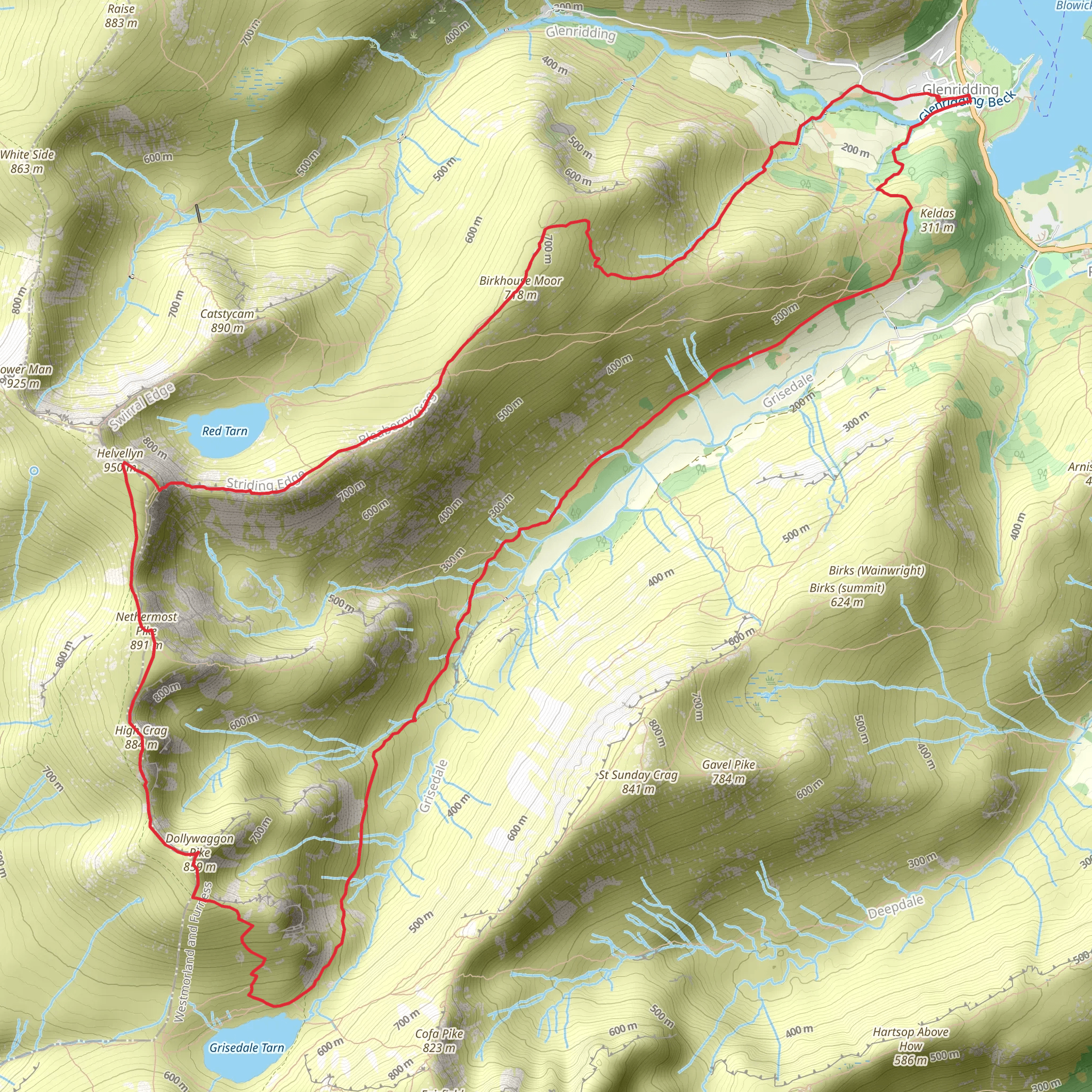 Little Cove, Nethermost Pike, Dollywaggon Pike and Grisedale Tarn Loop mobile static map