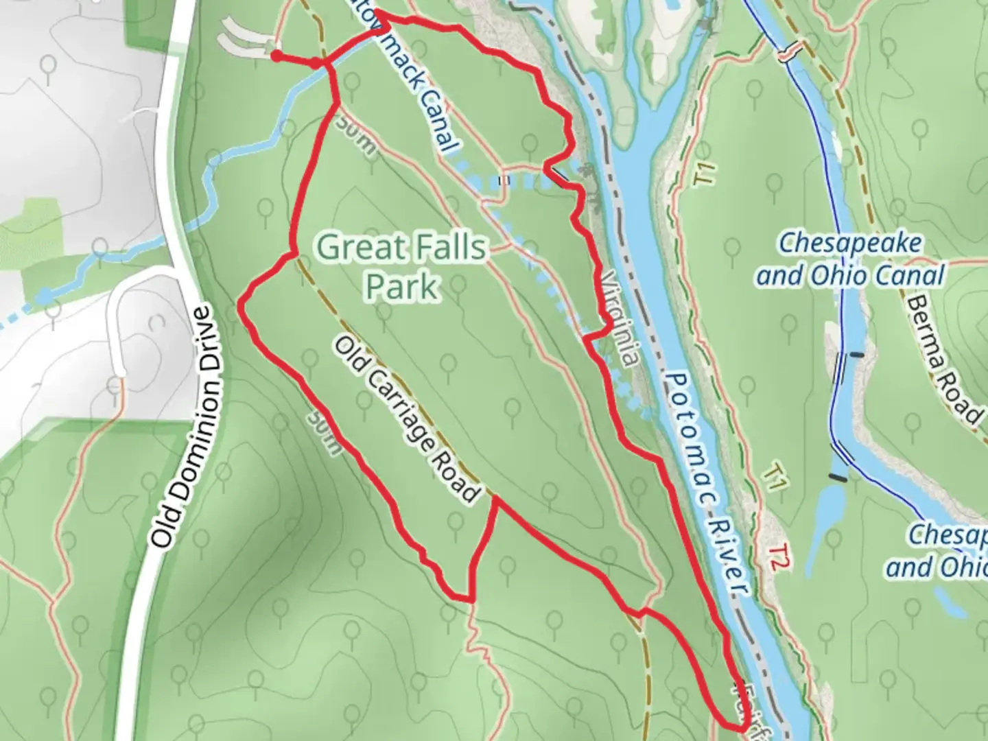 An image depicting the trail Potomac River Trail and Swamp Trail and its surrounding area.