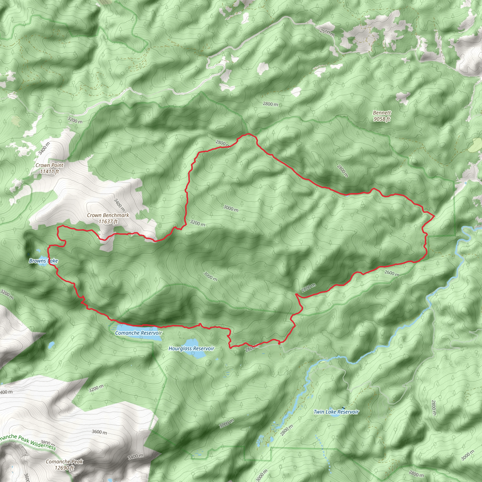 Comanche Reservoir Loop via Flowers Trail mobile static map