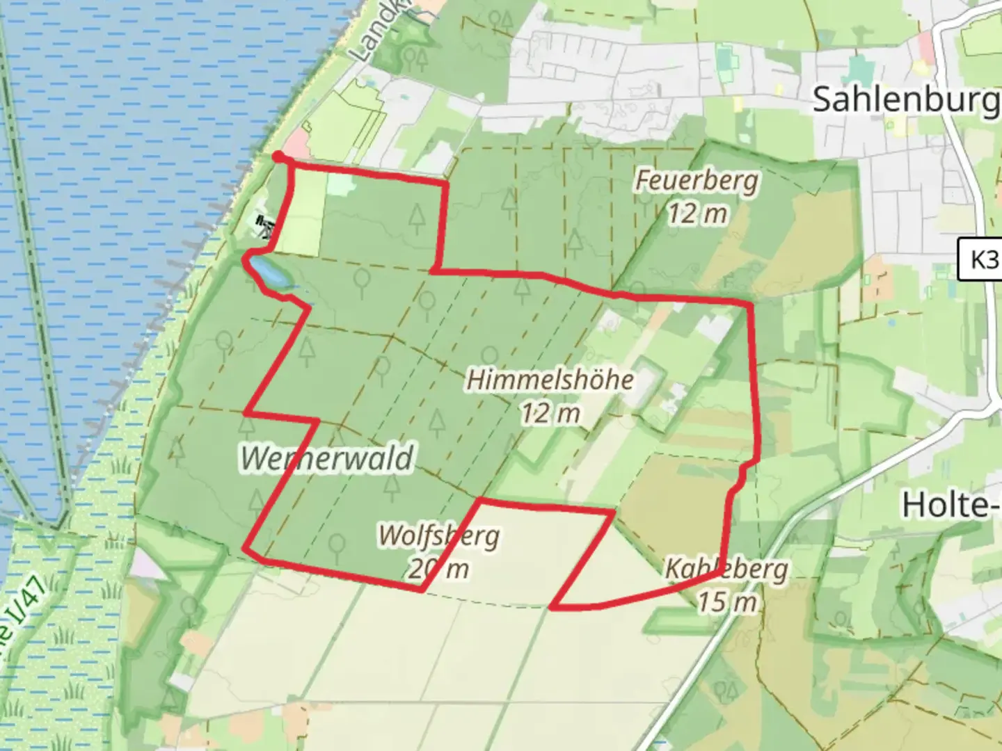 An image depicting the trail Wernerwald Loop - Sahlenburg and its surrounding area.