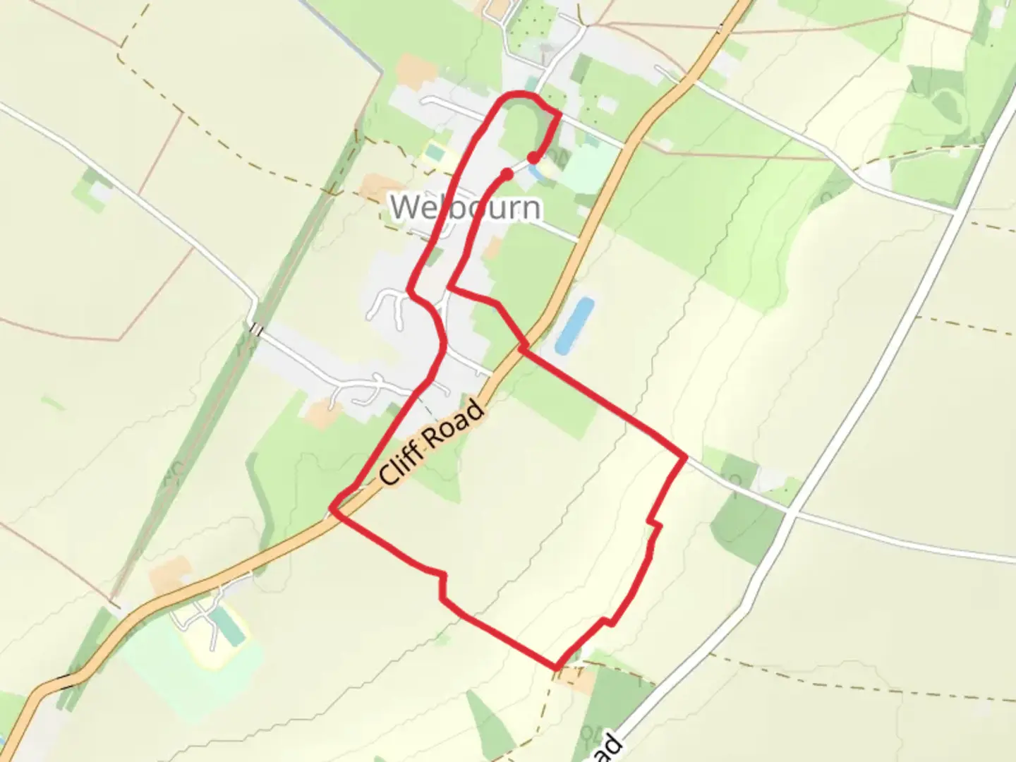 An image depicting the trail Welbourn Village Hall Loop and its surrounding area.