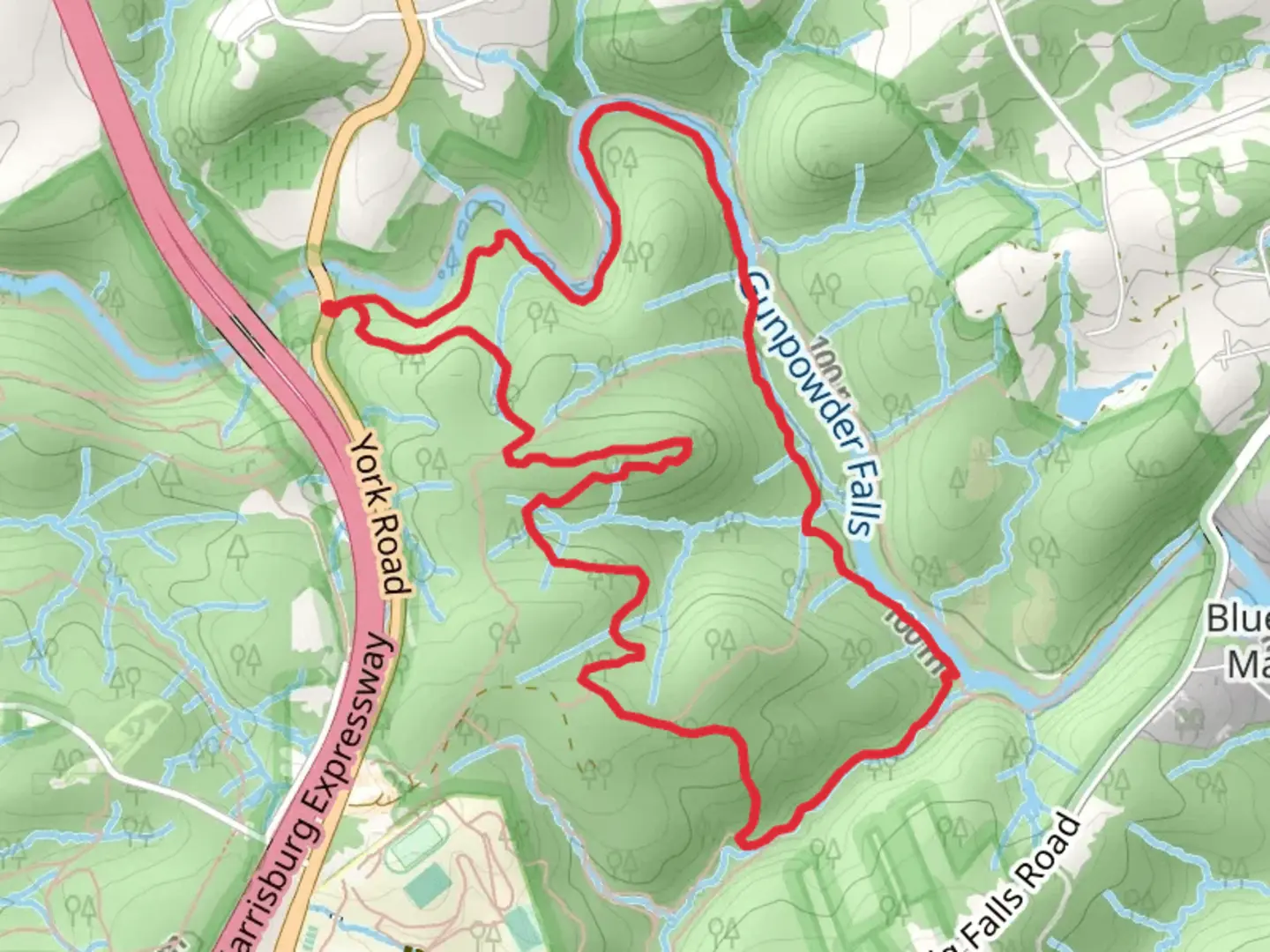 An image depicting the trail Panther and Gunpowder South Loop Trail and its surrounding area.
