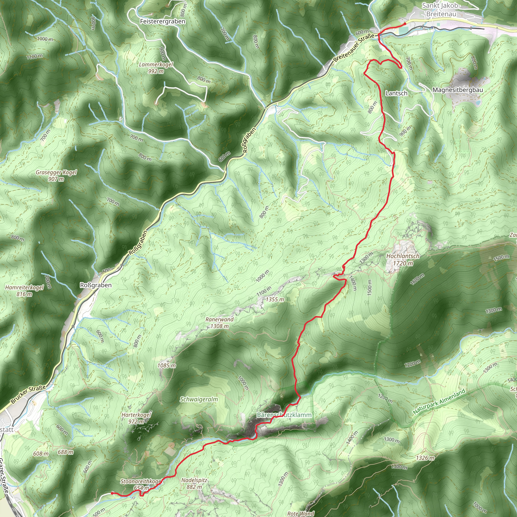 Bärenschützklamm to Breitenau mobile static map