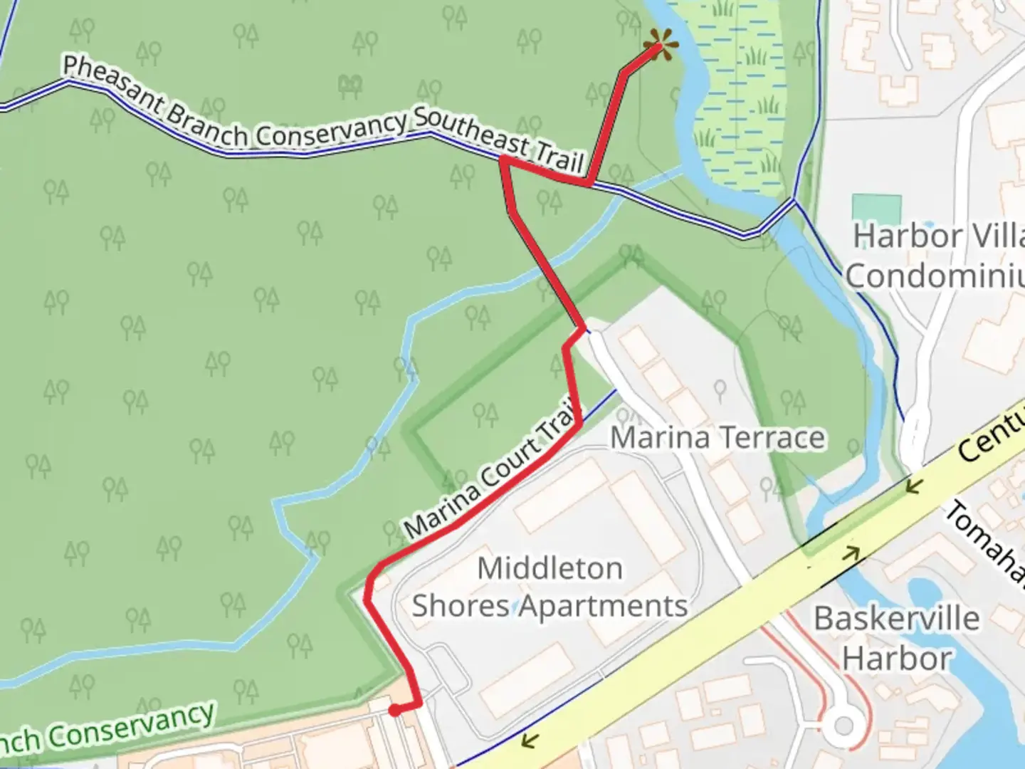 An image depicting the trail Marina Court Trail and its surrounding area.