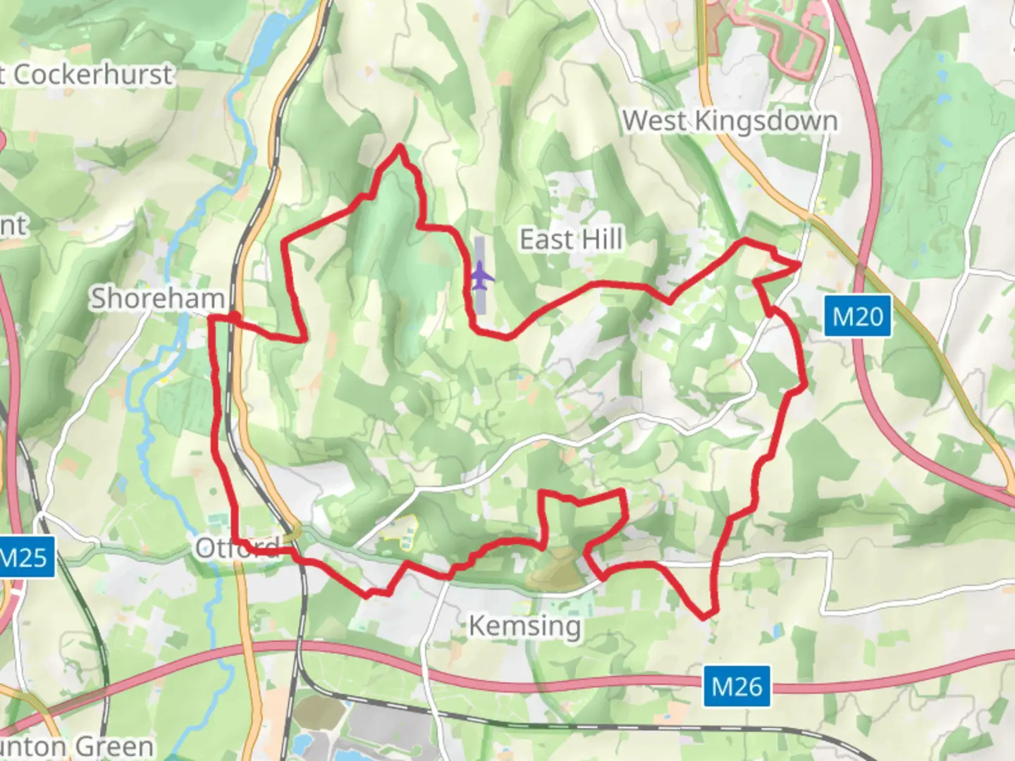 An image depicting the trail Gold Hill, Preston Hill via North Downs Way and its surrounding area.