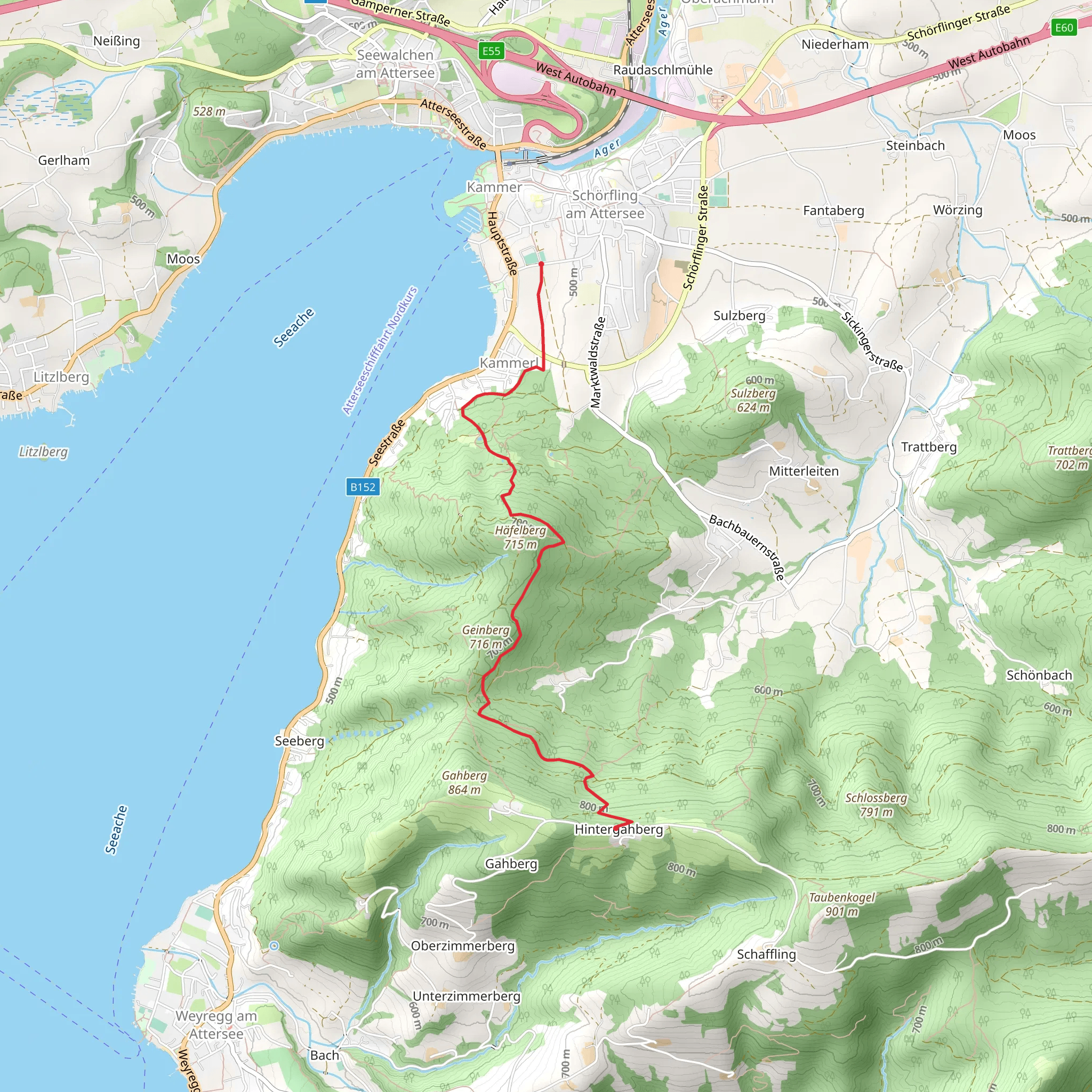 Hefelberg to Schörfling from Gahberg mobile static map