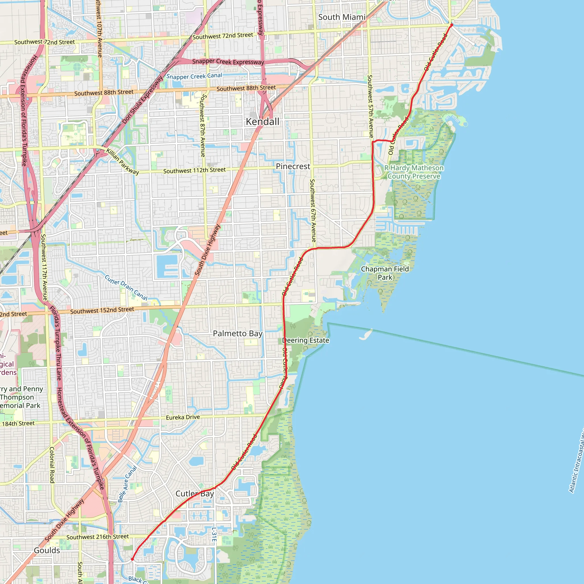 Old Cutler Trail from Blue Heron Park mobile static map