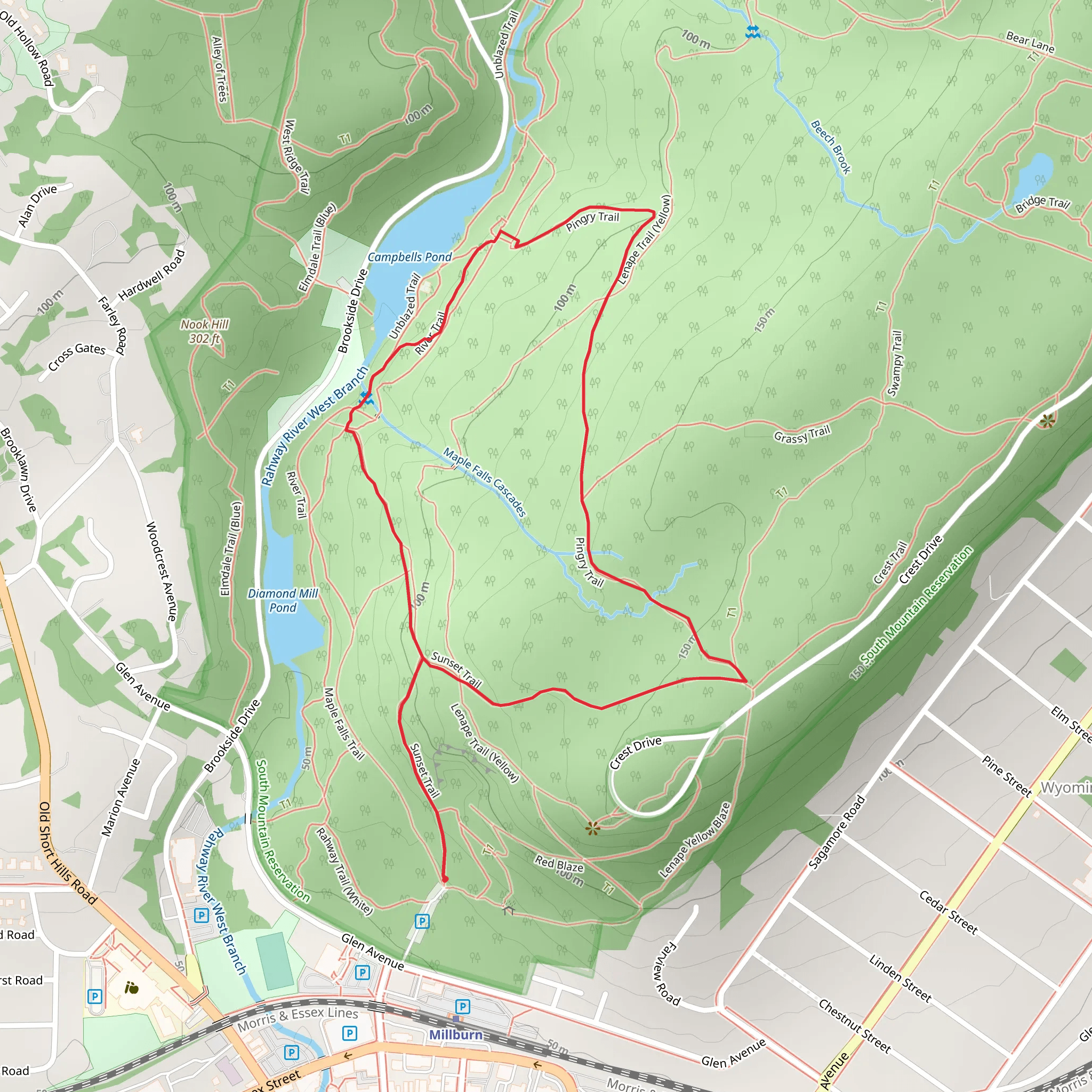 Sunset and Pingry Loop Trail mobile static map