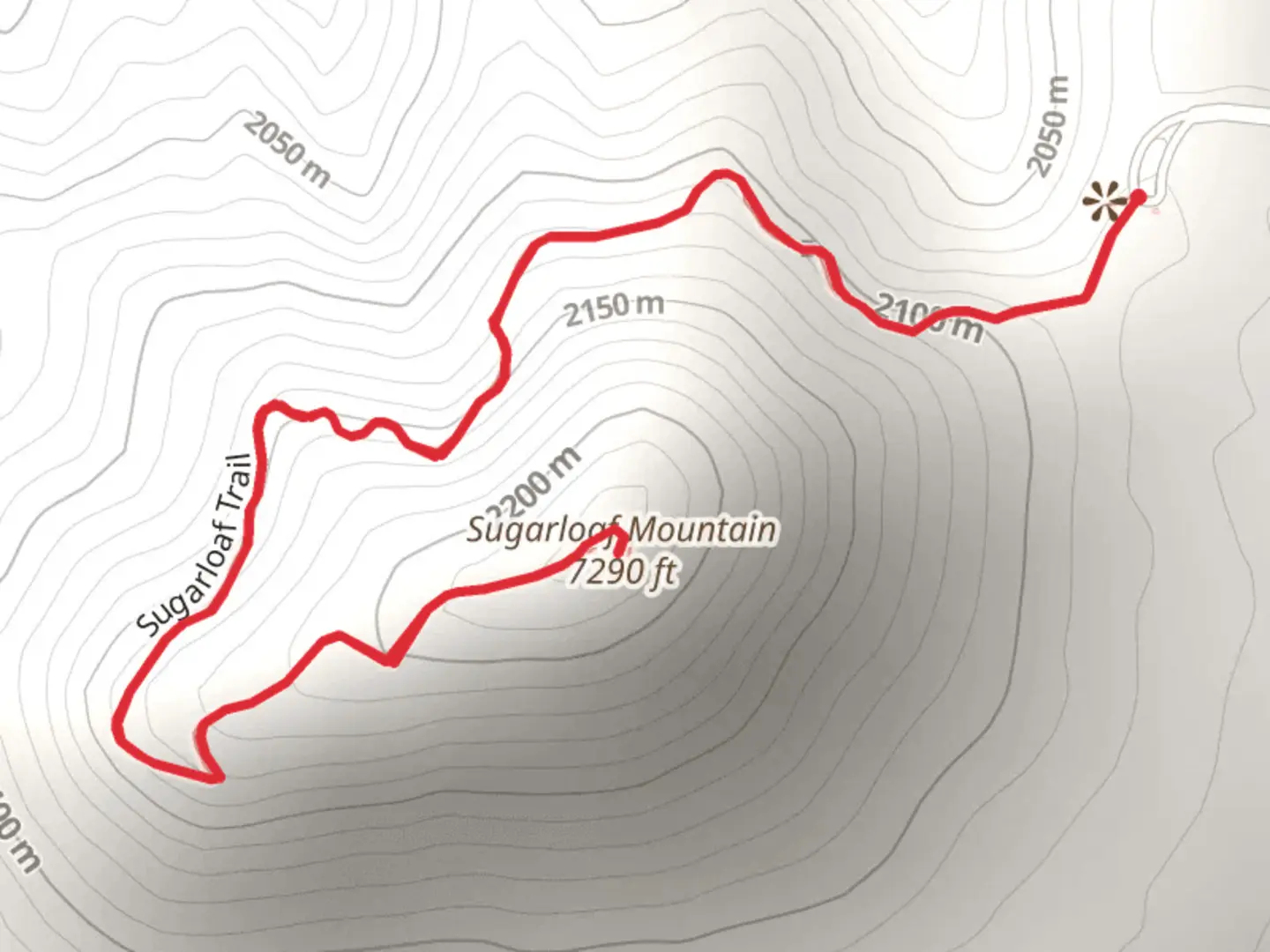 An image depicting the trail Sugarloaf Mountain from Bonita Canyon Drive and its surrounding area.