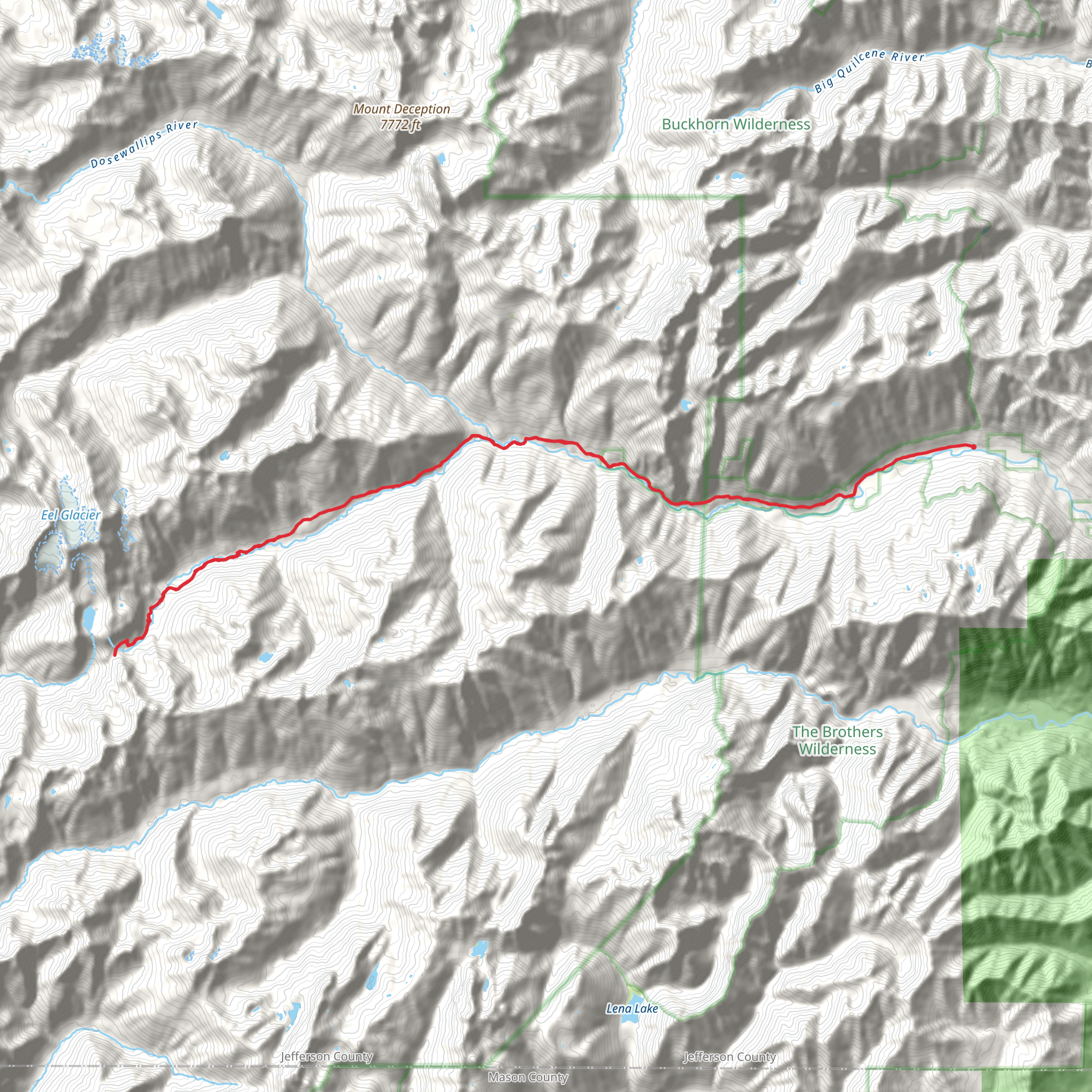 West Fork Dosewallips River via Dosewallips Road Trail mobile static map
