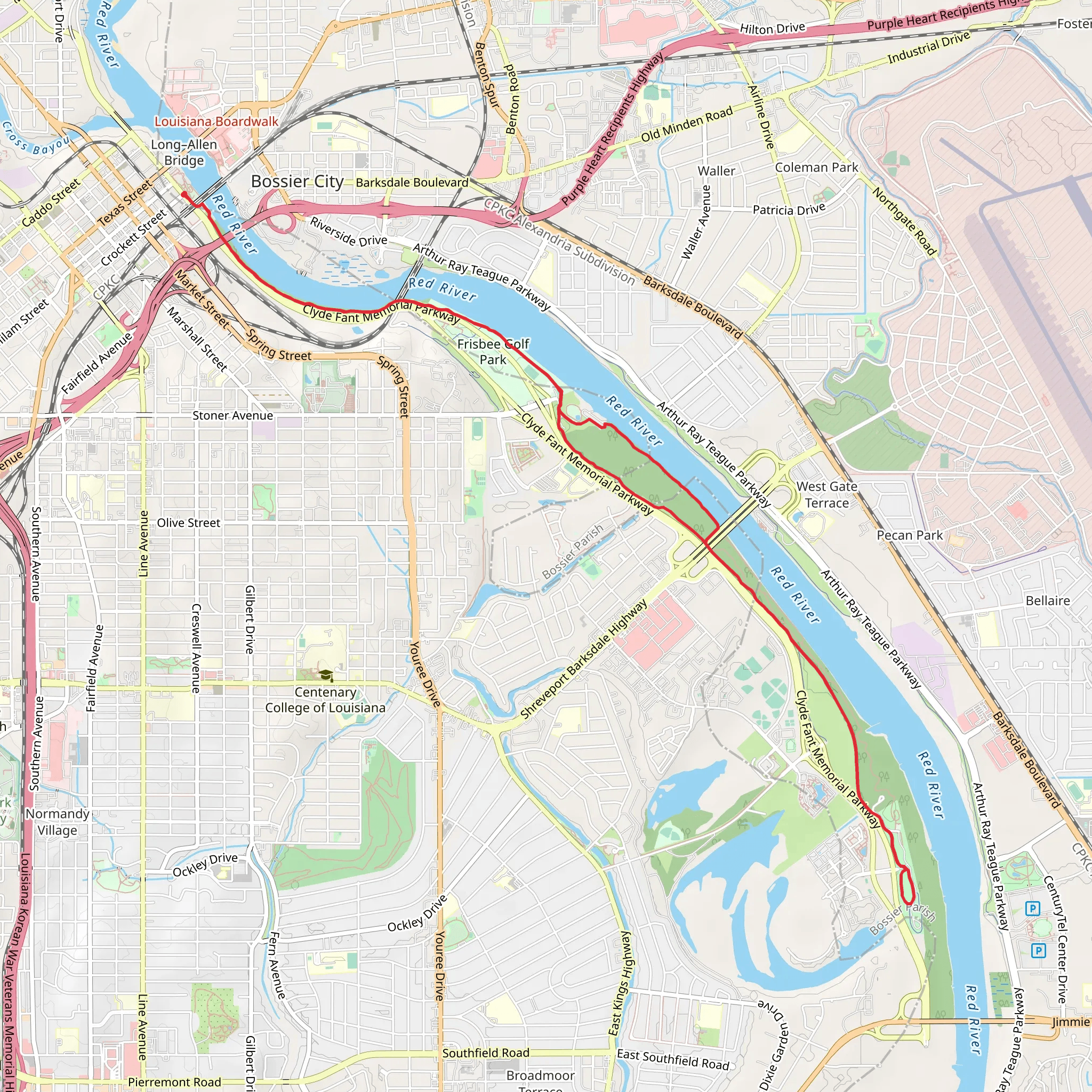 Walk along Red River - Shreverpost Riverview Park mobile static map
