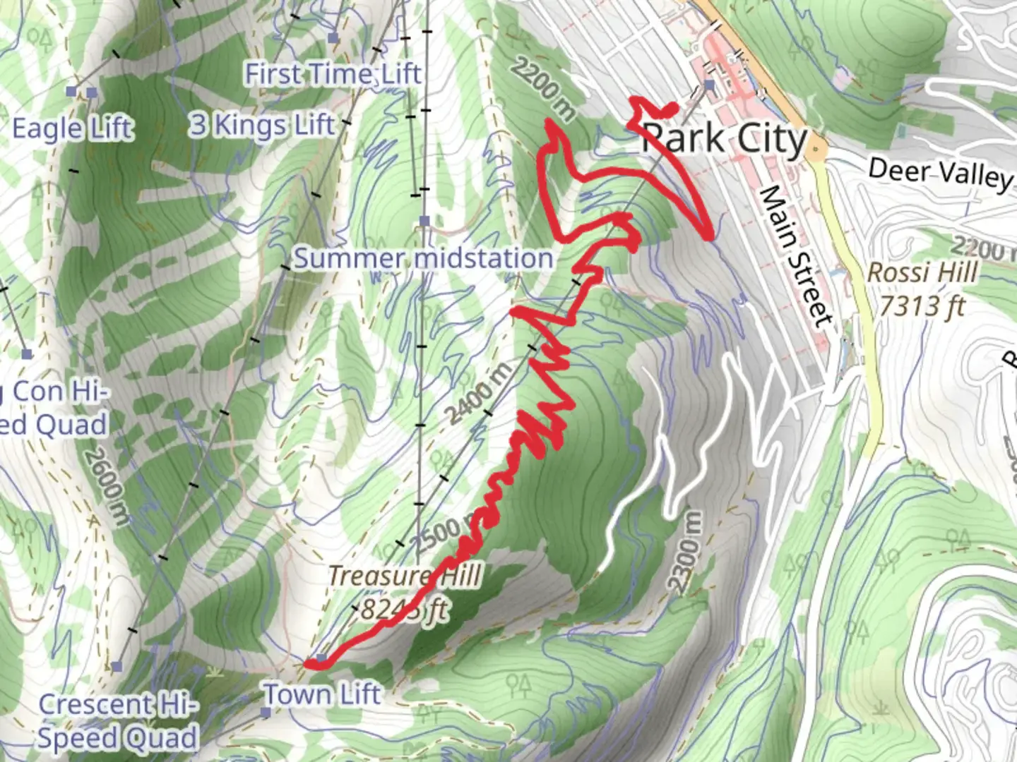 An image depicting the trail Sweeney Switchbacks and Johns Trail and its surrounding area.
