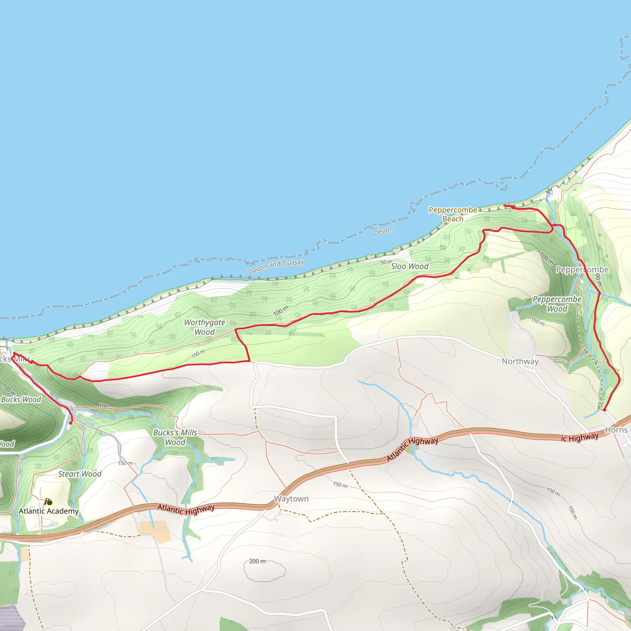 Peppercombe Wood, Peppercombe Castle and Buck's Mills Walk mobile static map