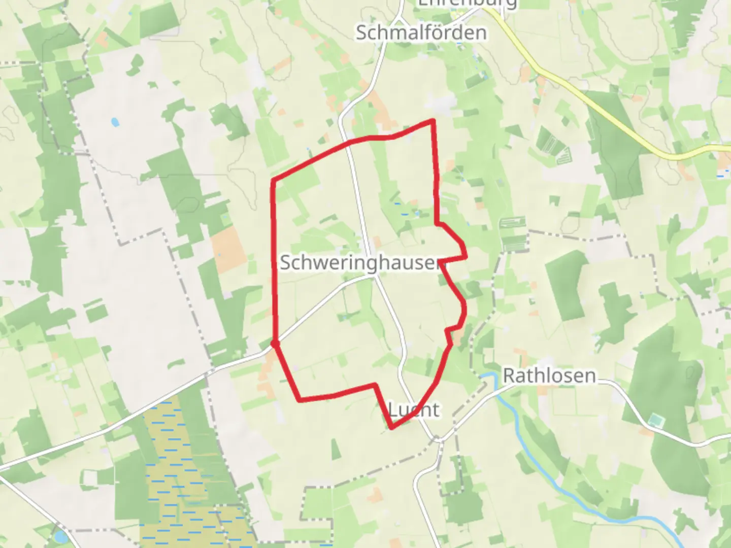 An image depicting the trail Schweringhausen Loop and its surrounding area.