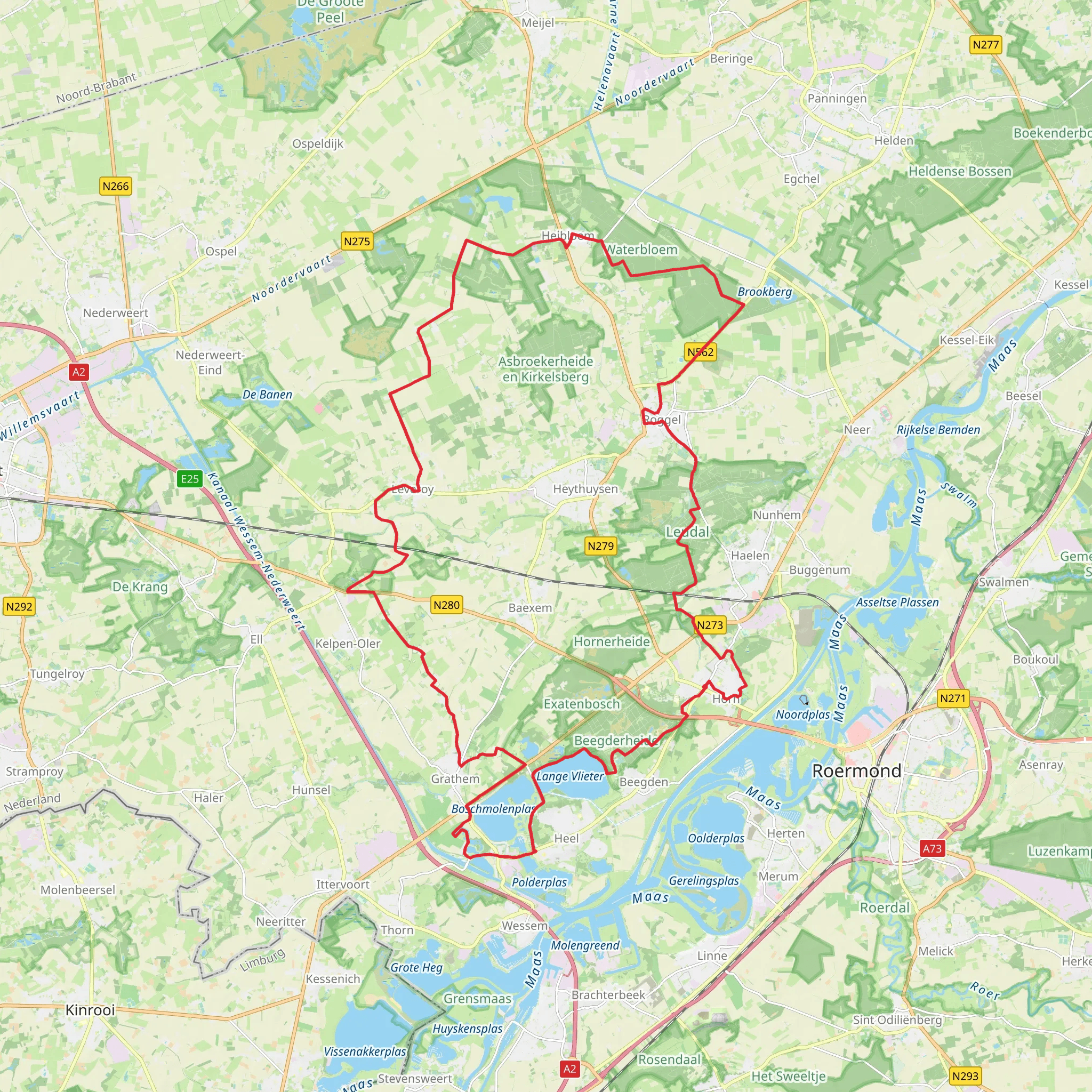 De Lange Vlieter, Keverbroek, Ophovense Zandberg and Leudal Loop mobile static map