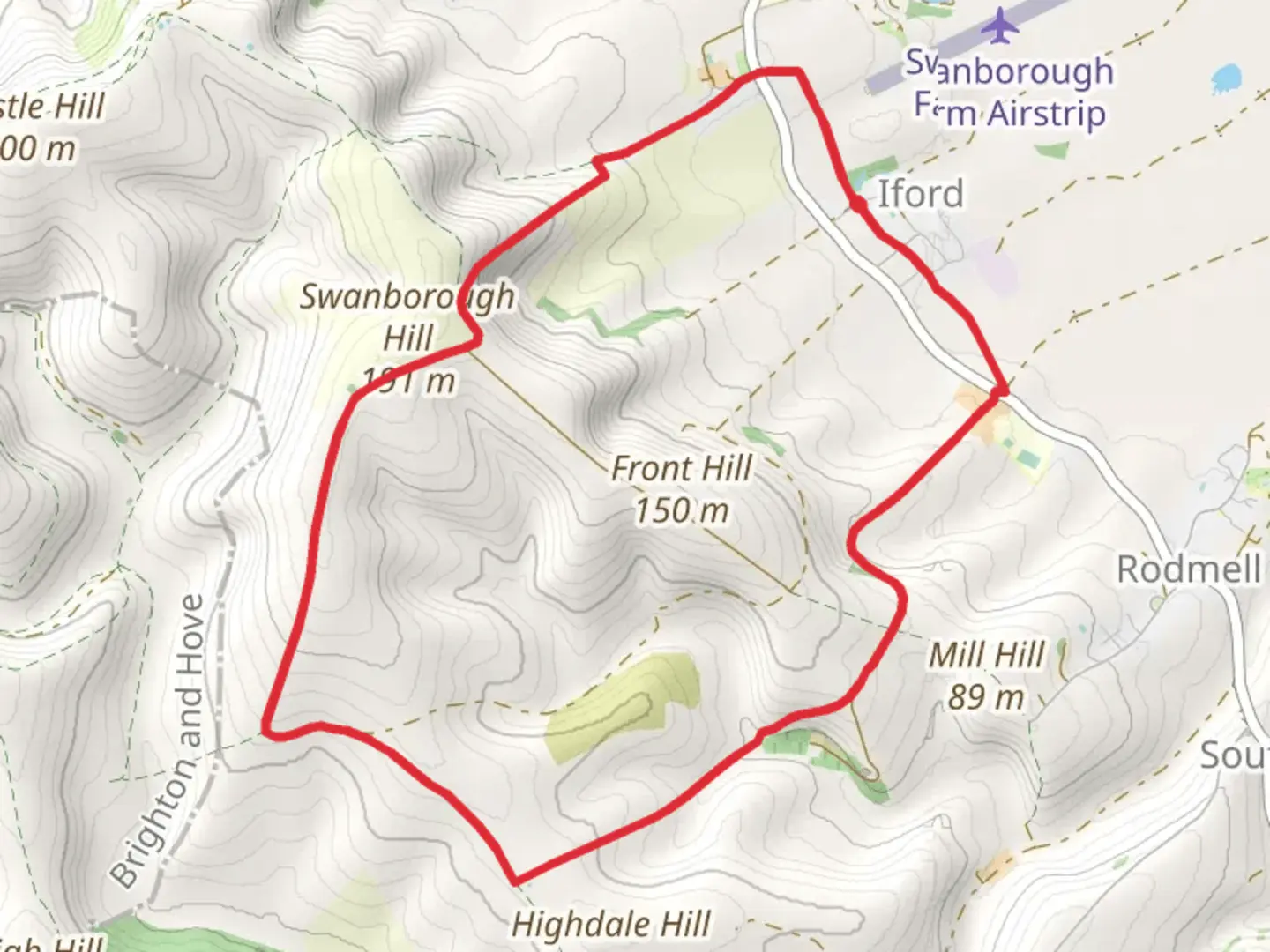 An image depicting the trail Pickers Hill and Rodmell Country Park Loop and its surrounding area.
