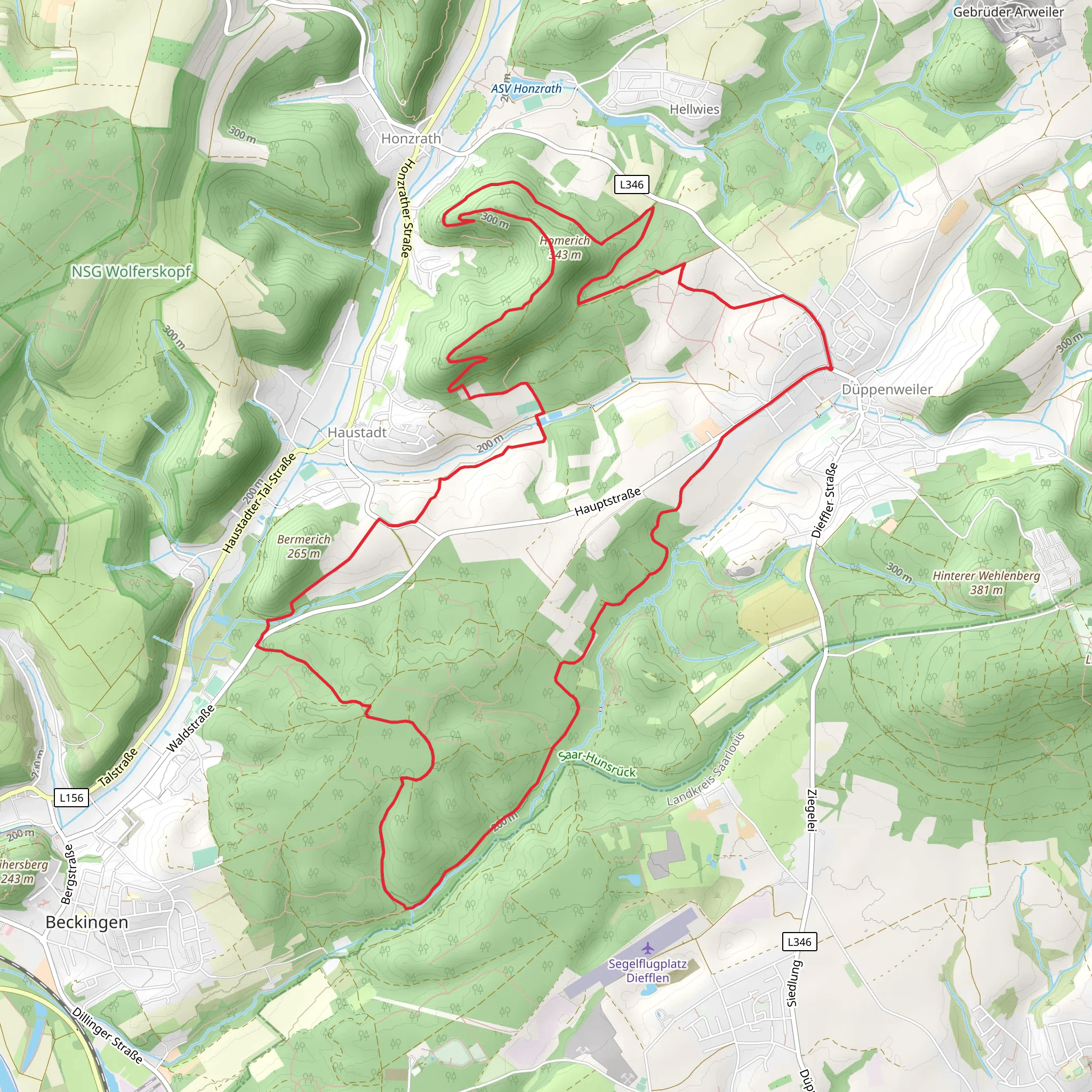 Duppenweiler Loop via Haustadt and Beckinger Wald mobile static map