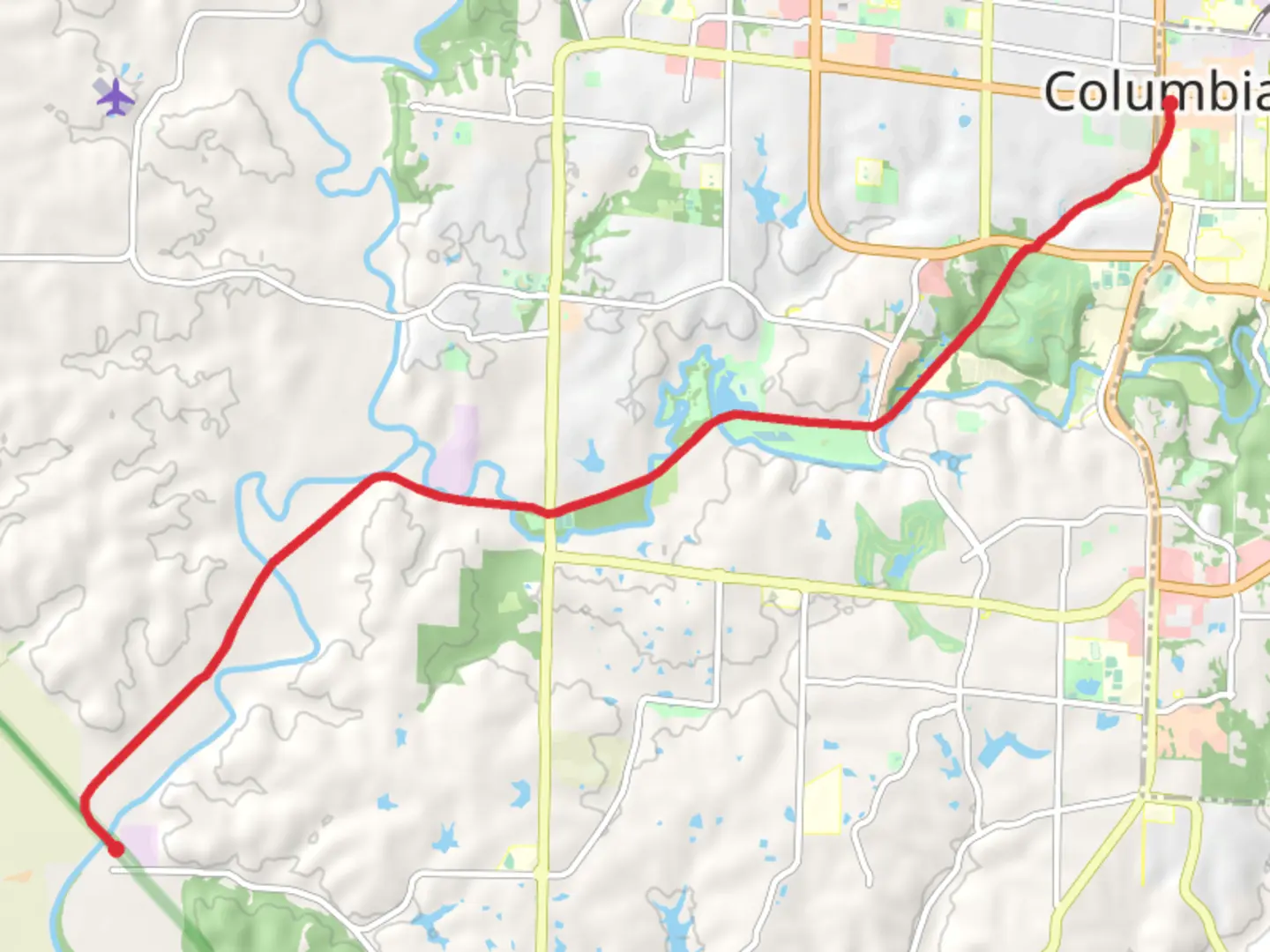 An image depicting the trail MKT trail - Columbia and its surrounding area.