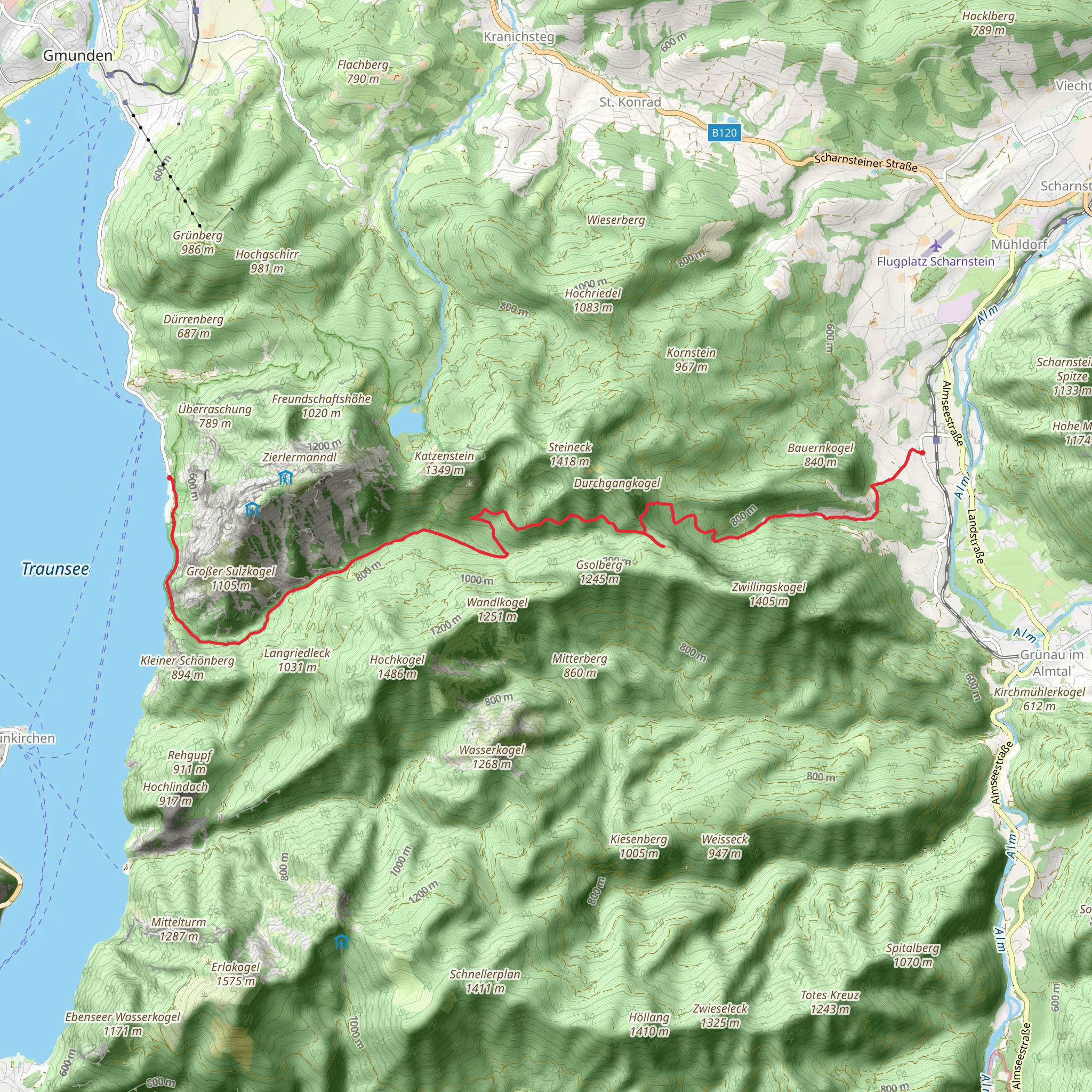 Almtal valley-Durchgang-Hauergraben from Lake Traunsee mobile static map