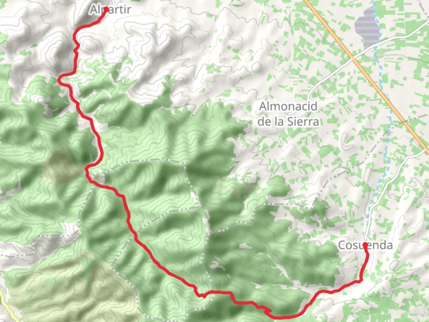An image depicting the trail Alpartir - Cosuenda PR Z 15 and its surrounding area.