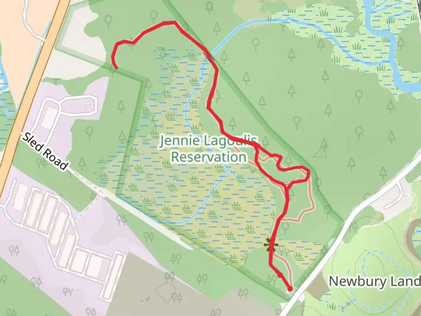 An image depicting the trail Four Rock Woods and its surrounding area.