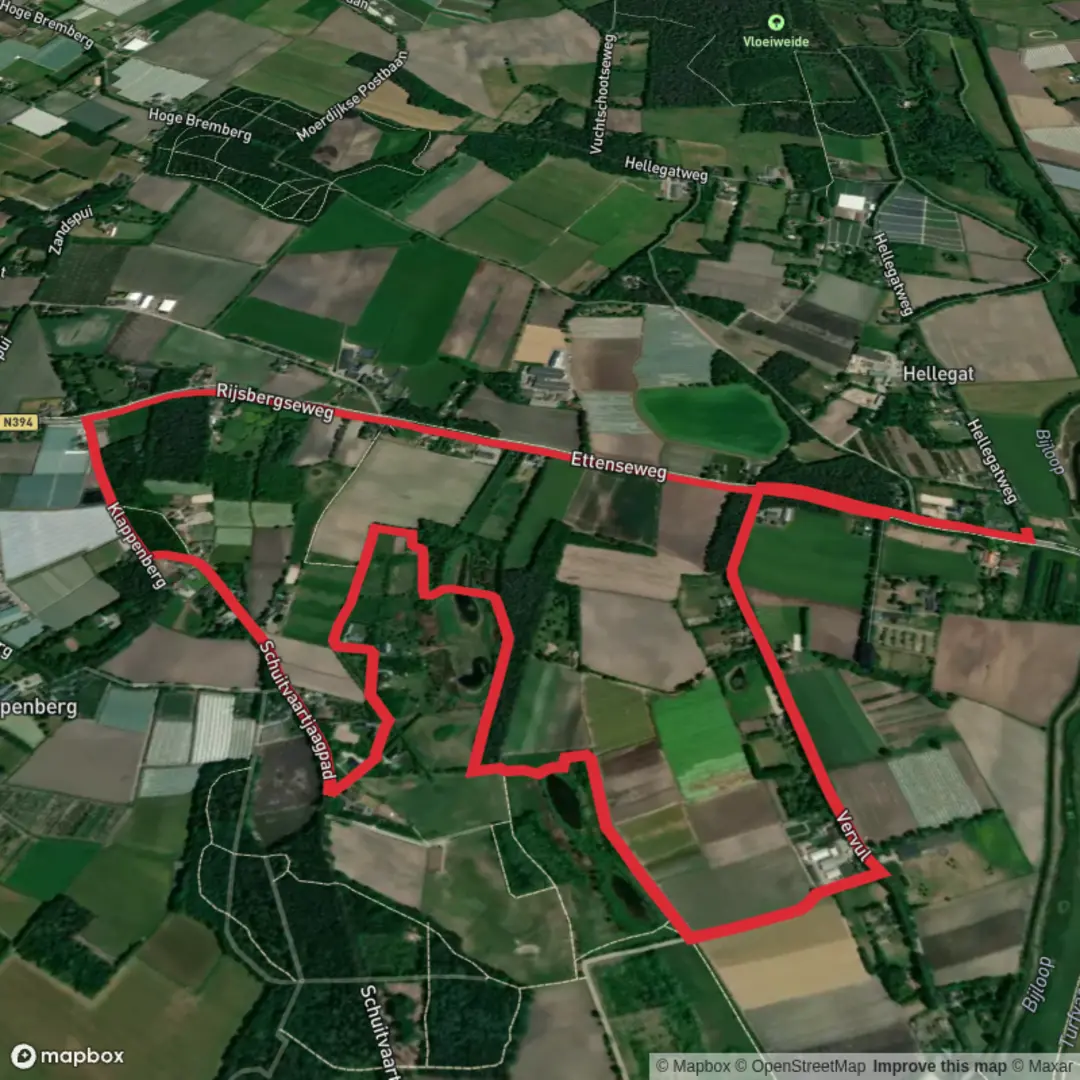 An image depicting the trail Rijsbergseweg and Schuitvaartjaagpad Loop and its surrounding area.