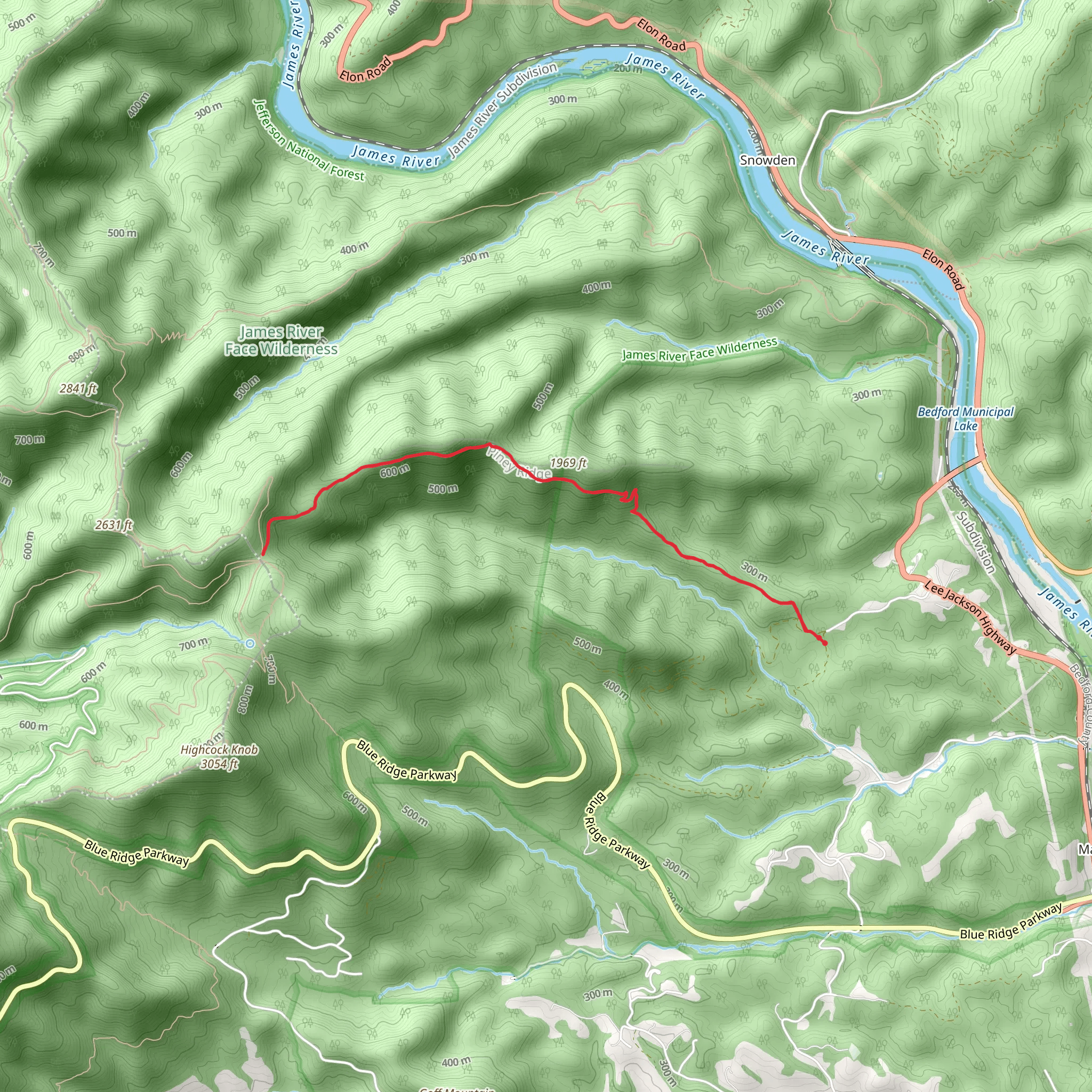 Piney Ridge Trail mobile static map