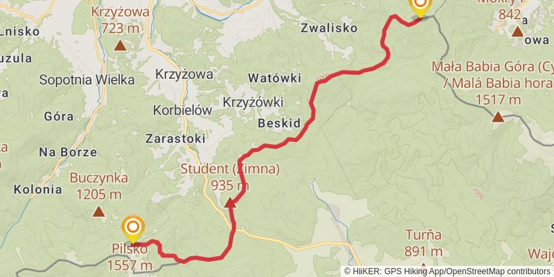 Main Beskid Trail stage 6 Map