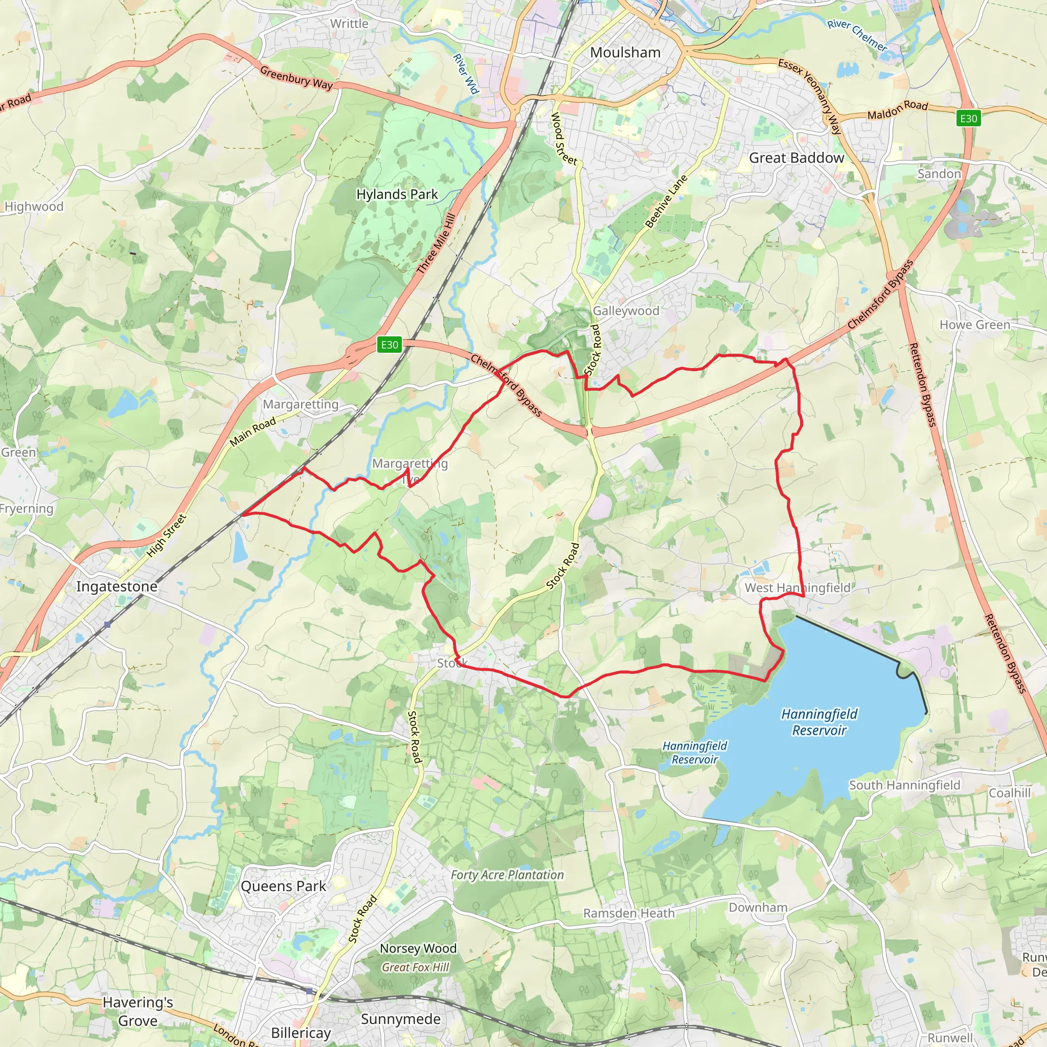 Galleywood to Hanningfield Reservoir Loop mobile static map