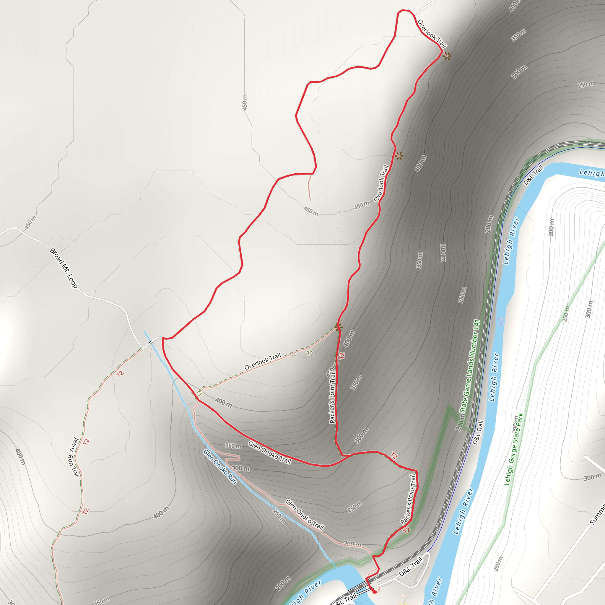 Glen Onoko and Packers Point Trail Loop mobile static map