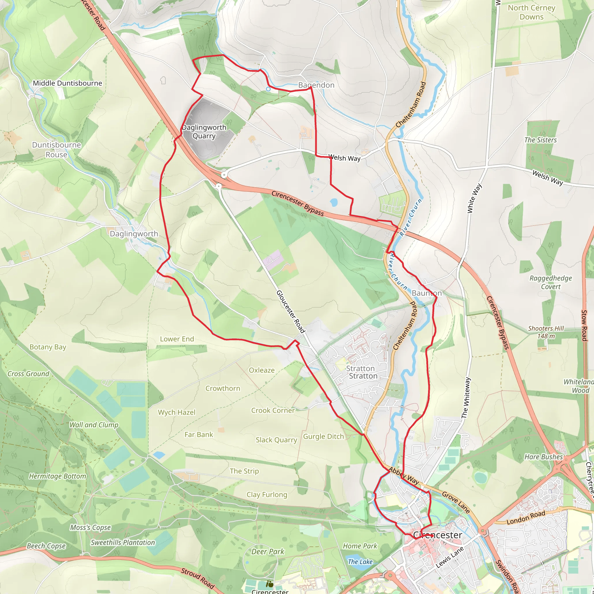 Cirencester Loop via Bagendon mobile static map