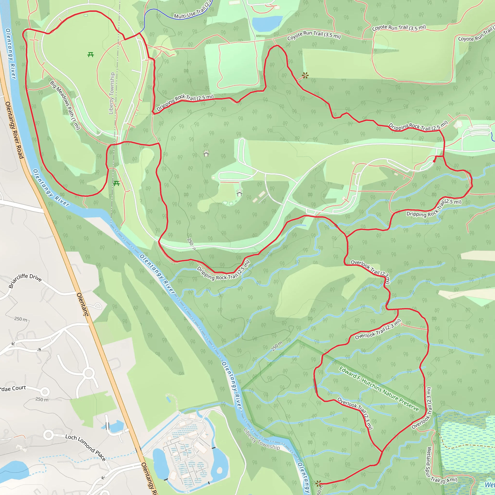Dripping Rock Trail and Highbanks Metro Park Loop mobile static map