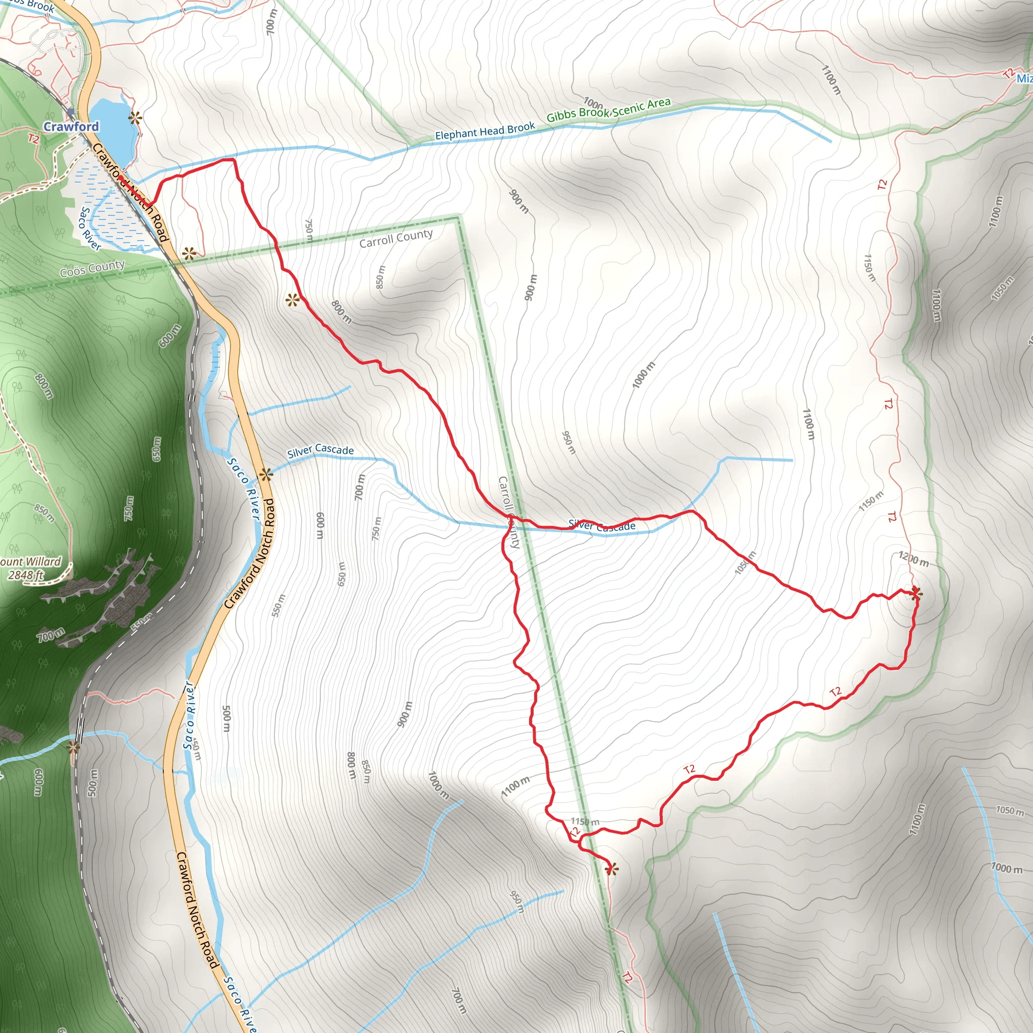 Mount Jackson and Mount Webster Loop Trail mobile static map