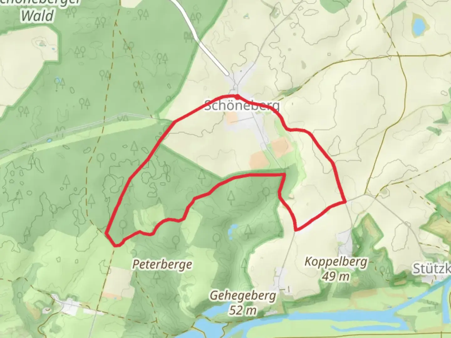An image depicting the trail Schöneberg Loop and its surrounding area.