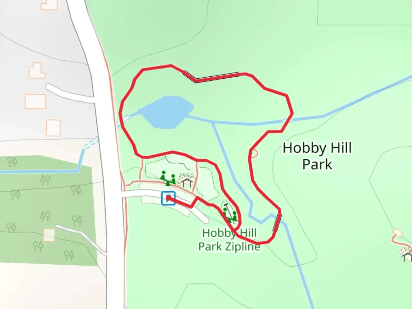 An image depicting the trail Hobby Hill Park Loop and its surrounding area.