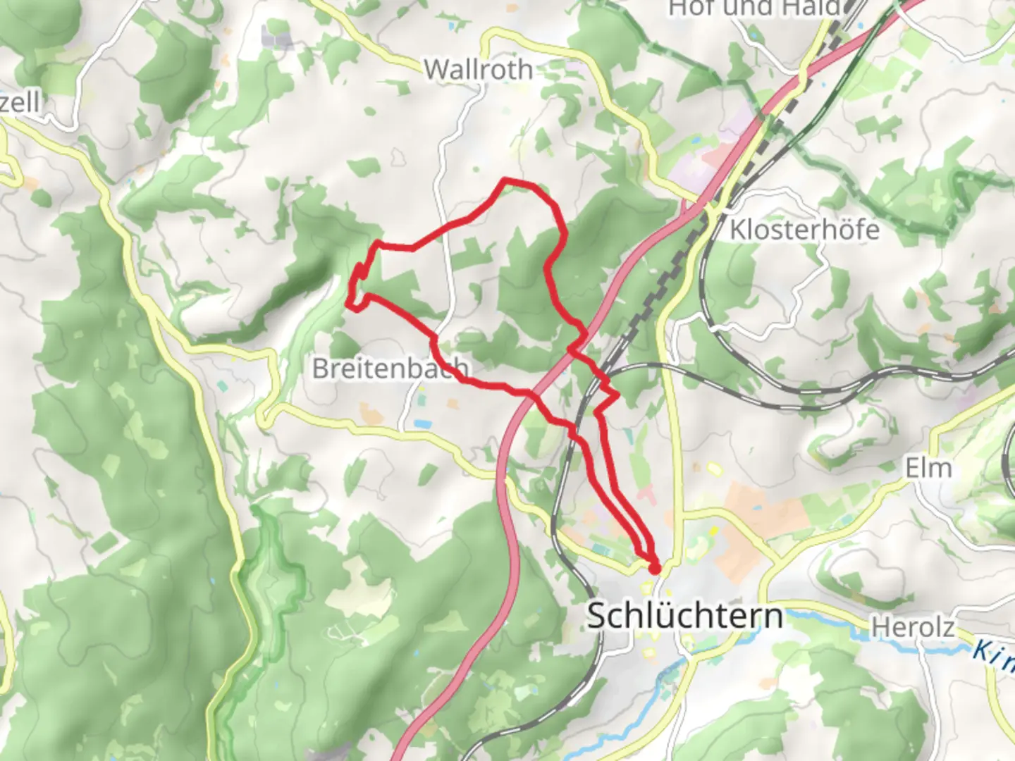 An image depicting the trail Schluchtern and Wilder Stein Loop and its surrounding area.