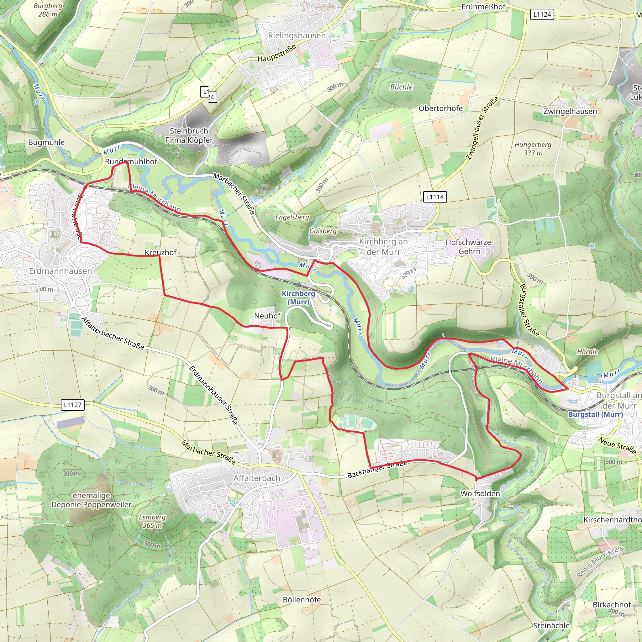 Erdmannhausen and Kirchberg Loop via Murr mobile static map