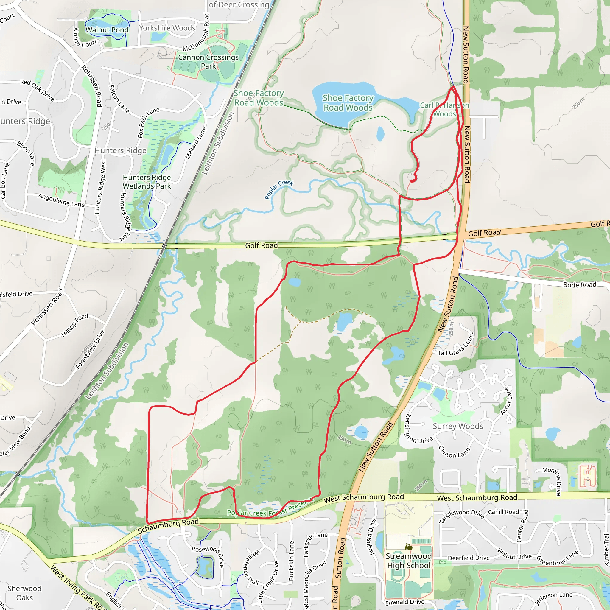 Poplar Creek Tan Unpaved Trail and Poplar Creek Black Unpaved Loop Trail mobile static map