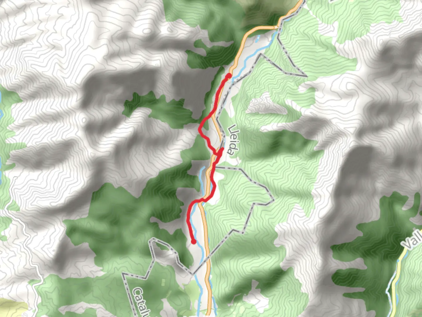 An image depicting the trail Route of the Noguera Ribagorzana PR HU 104 and its surrounding area.