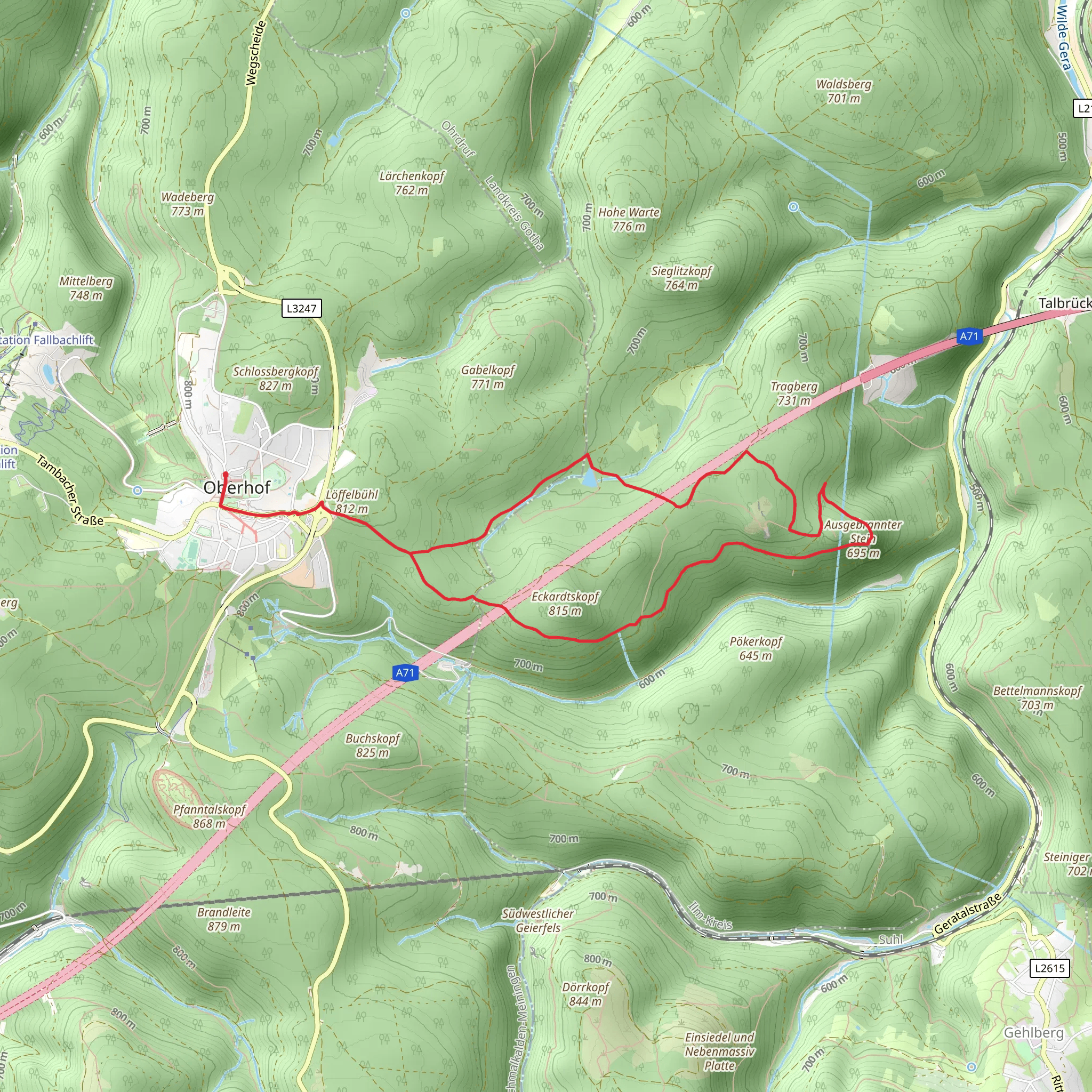 Ausgebrannter Stein, Oberer Sieglitzteich Loop - Oberhof mobile static map