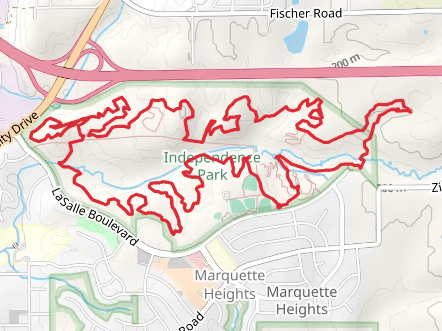An image depicting the trail Independence Park Loop Trail and its surrounding area.