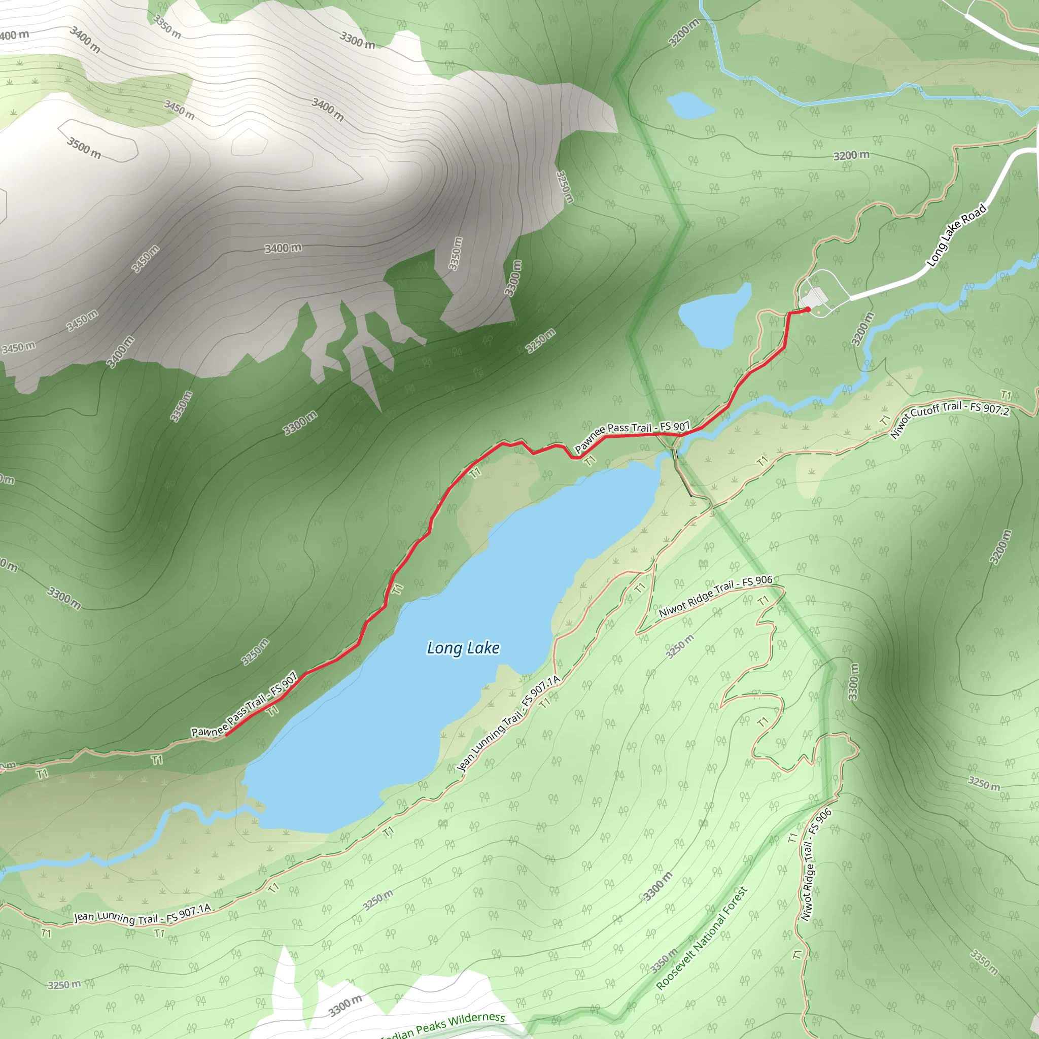 Long Lake via Pawnee Pass Trail mobile static map