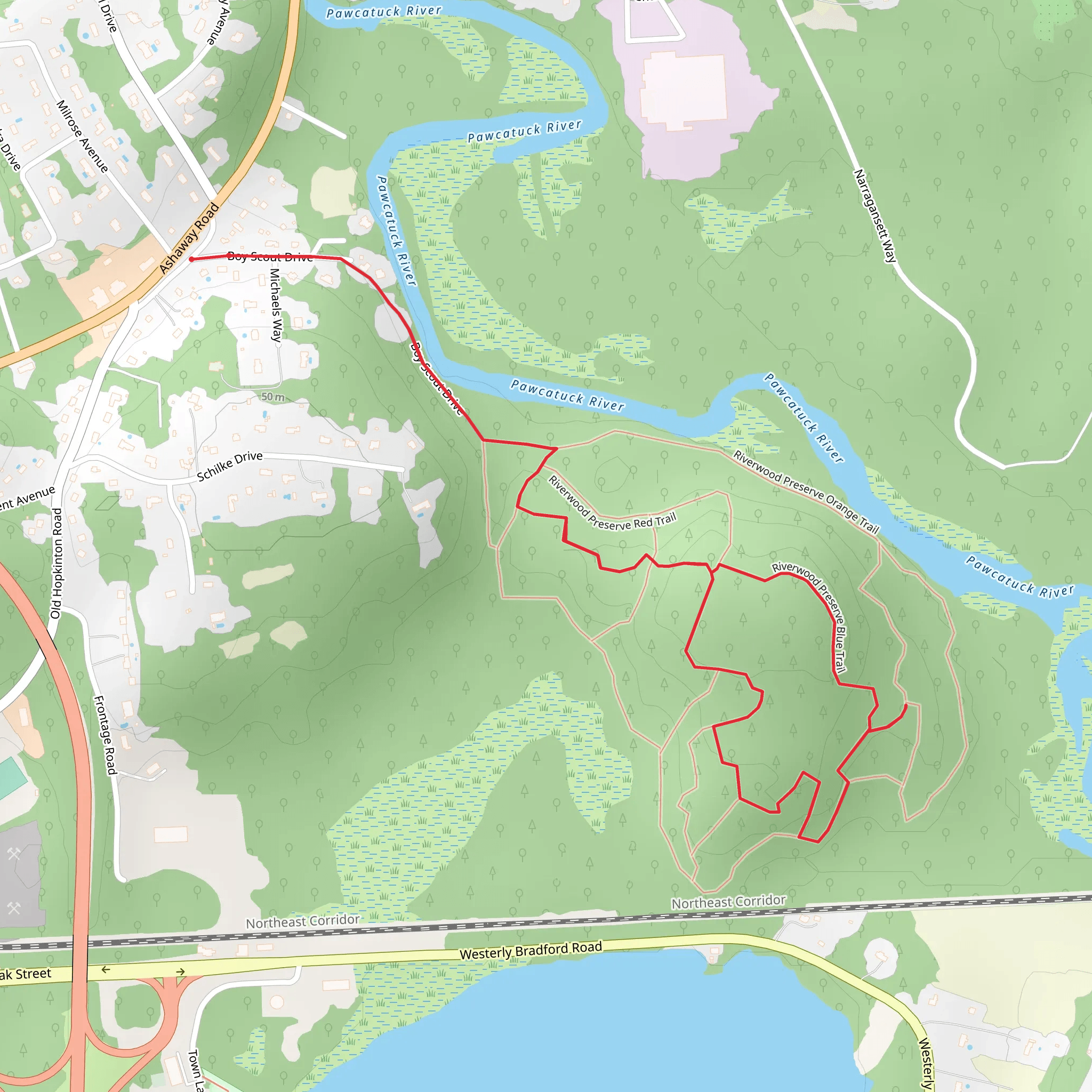 Riverwood Preserve Blue Loop Trail via Boy Scout Drive mobile static map
